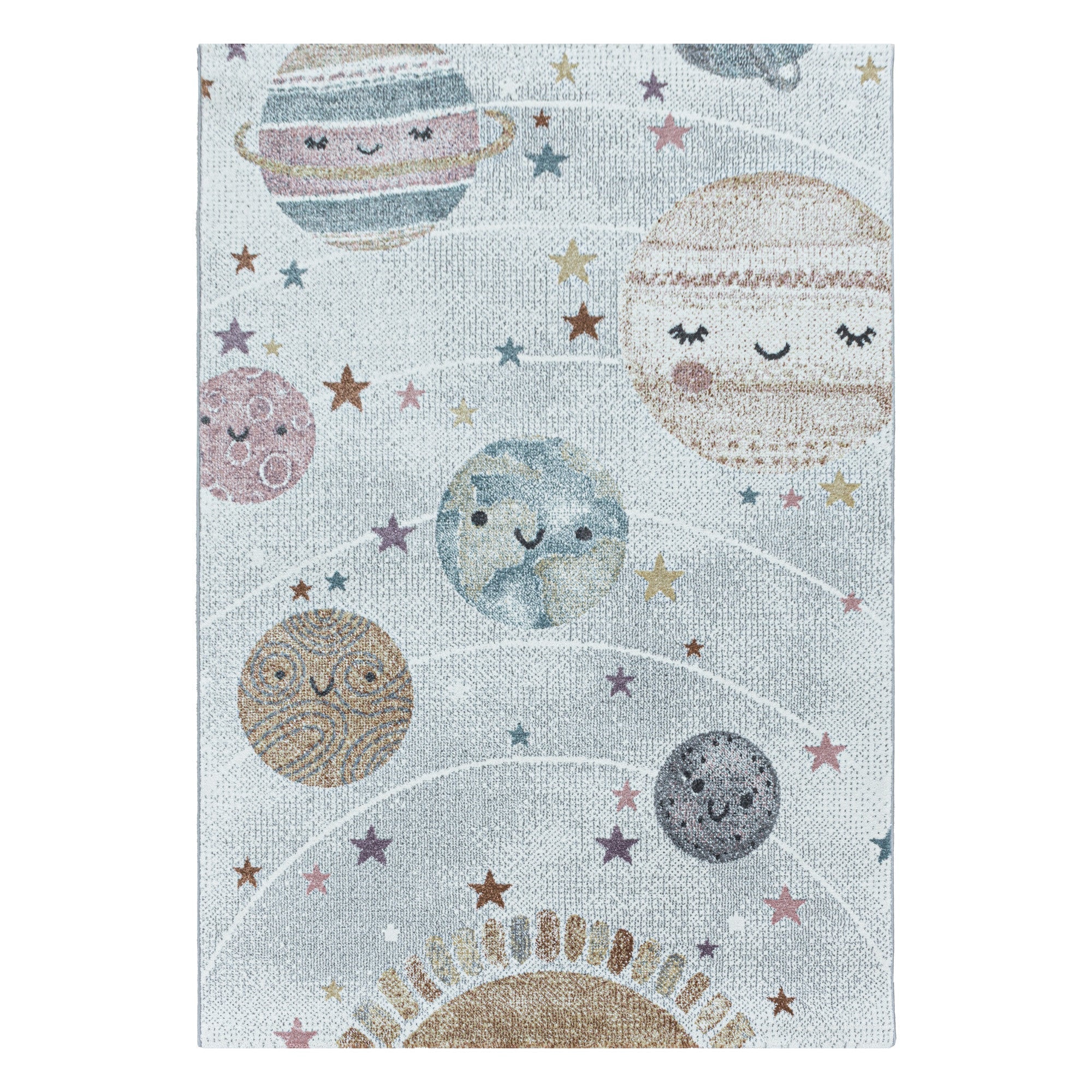 Kurzflor Kinderteppich Design Planet Weltall Mond Kinderzimmer Teppich Weiss - Image 2