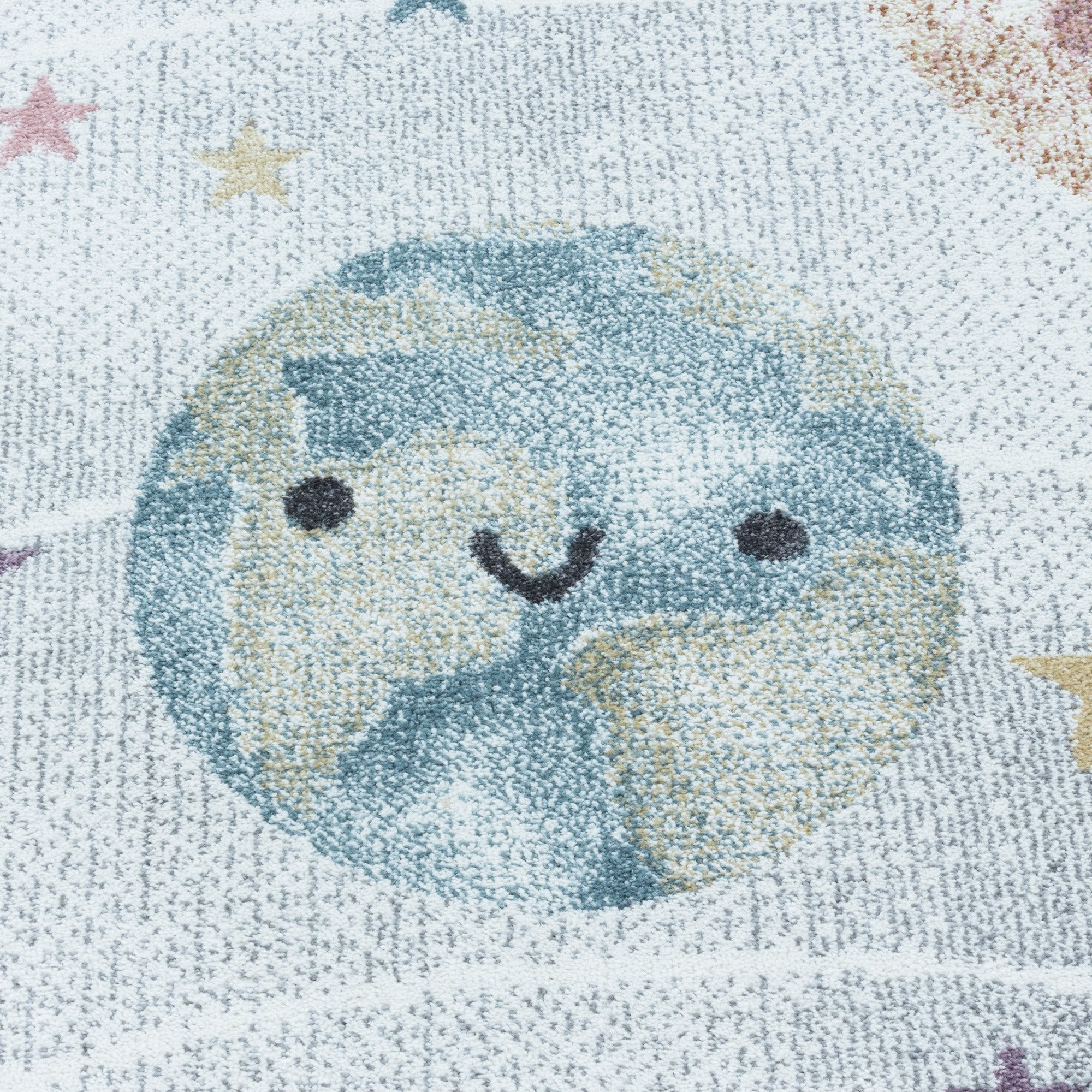 Kurzflor Kinderteppich Design Planet Weltall Mond Kinderzimmer Teppich Weiss - Image 8