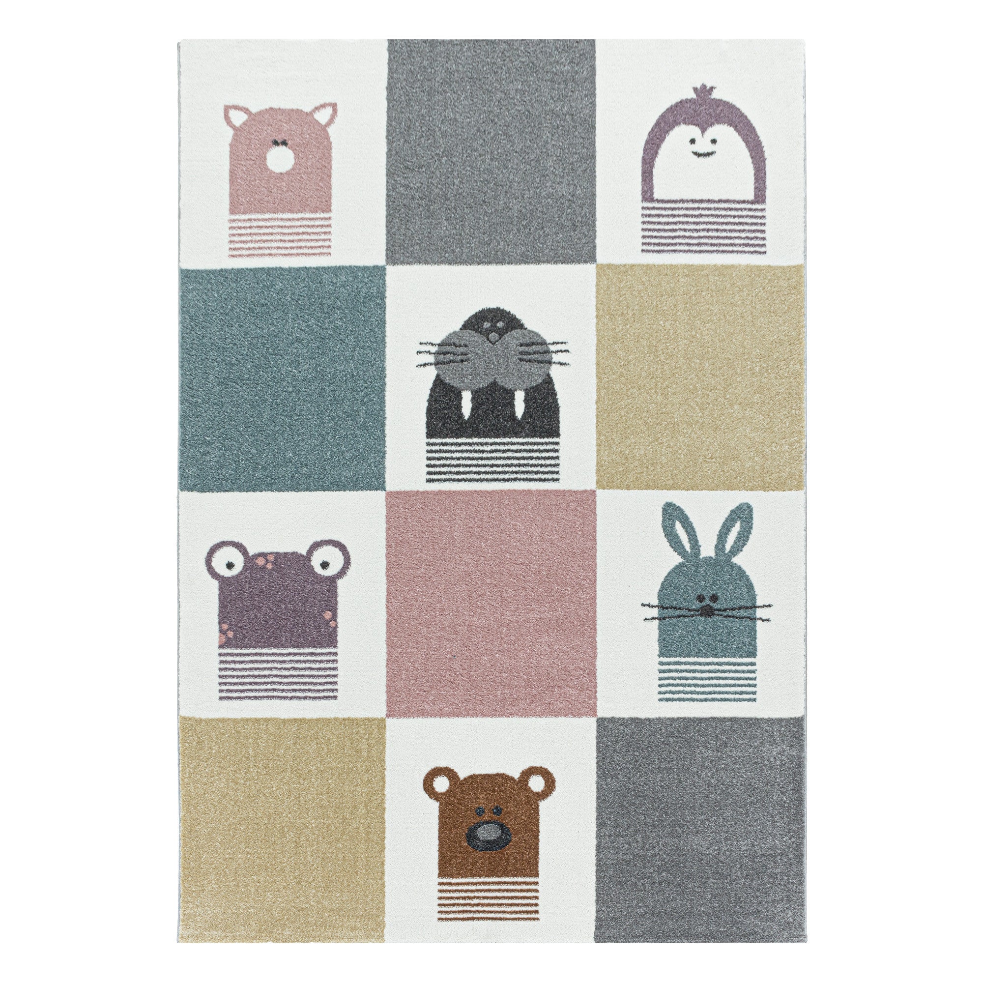 Kurzflor Kinderteppich Design Walross Hase Bär Kinderzimmer Teppich Mehrfarbig - Image 2