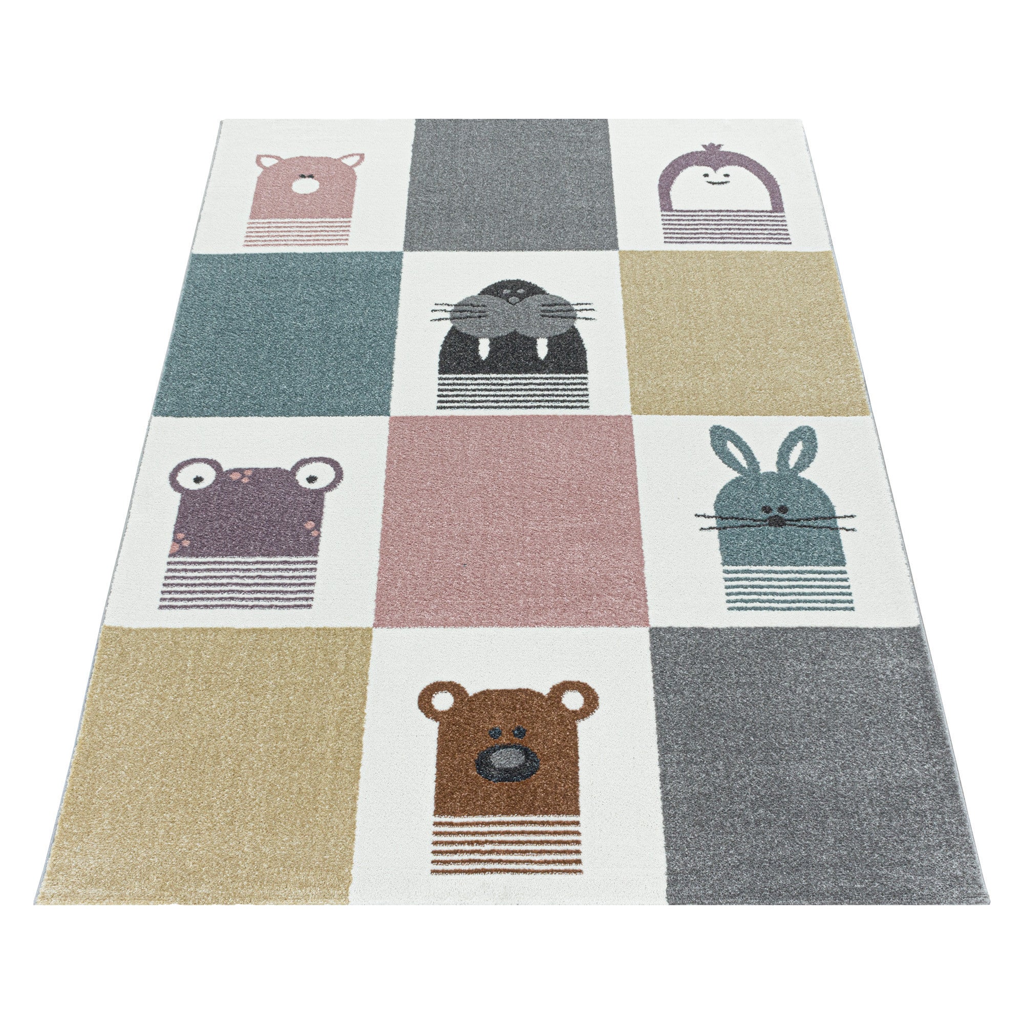 Kurzflor Kinderteppich Design Walross Hase Bär Kinderzimmer Teppich Mehrfarbig - Image 3
