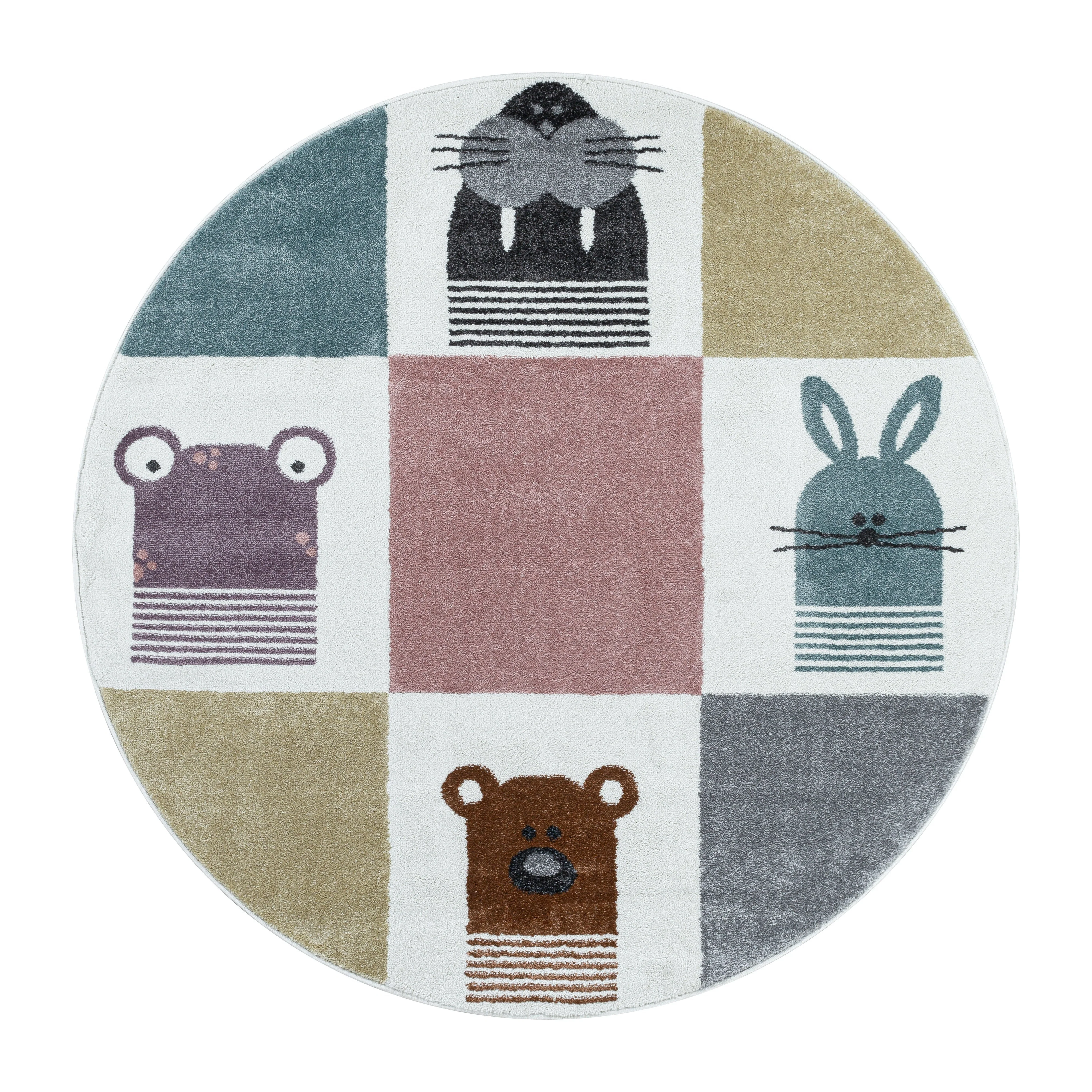 Kurzflor Kinderteppich Design Walross Hase Bär Kinderzimmer Teppich Mehrfarbig - Image 4