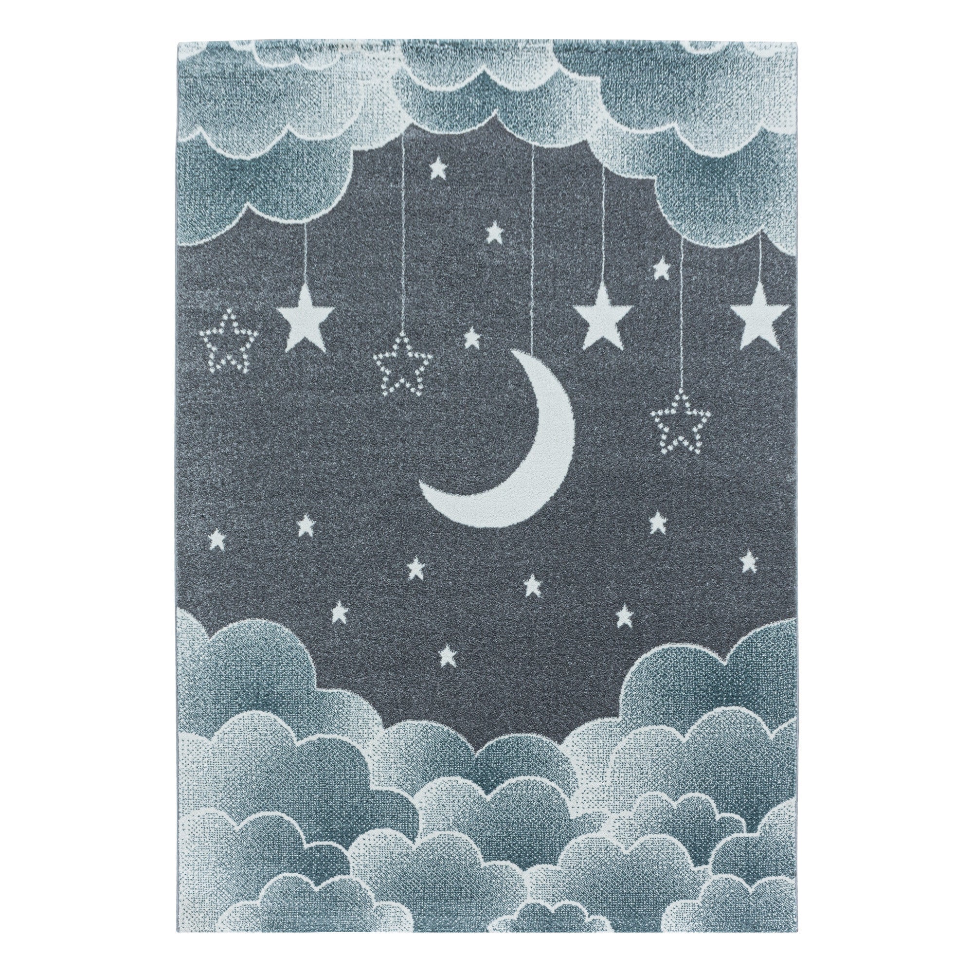 Kurzflor Kinderteppich Kinderzimmer Muster Sternenhimmel Mond Wolken Blau - Image 2