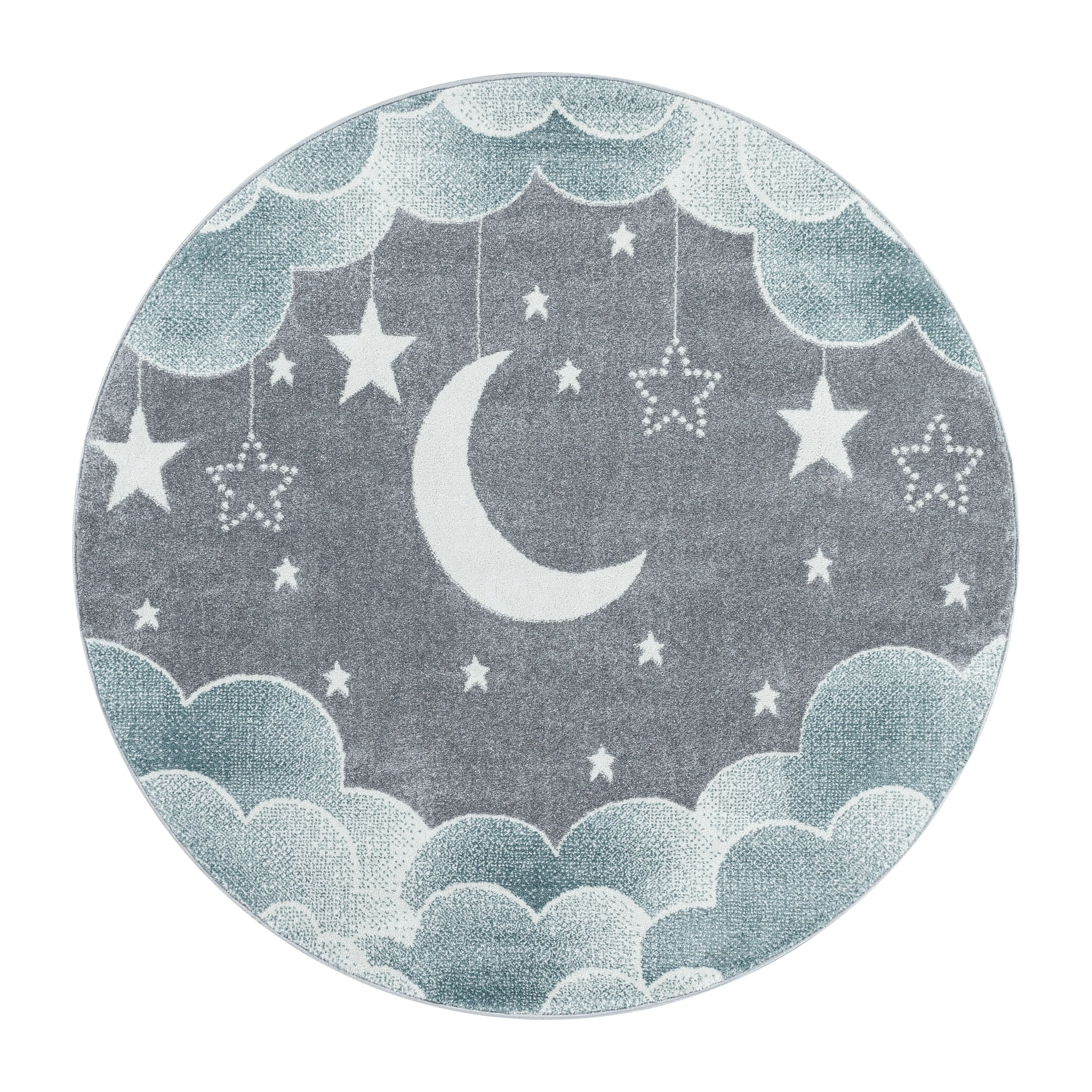 Kurzflor Kinderteppich Kinderzimmer Muster Sternenhimmel Mond Wolken Blau - Image 4