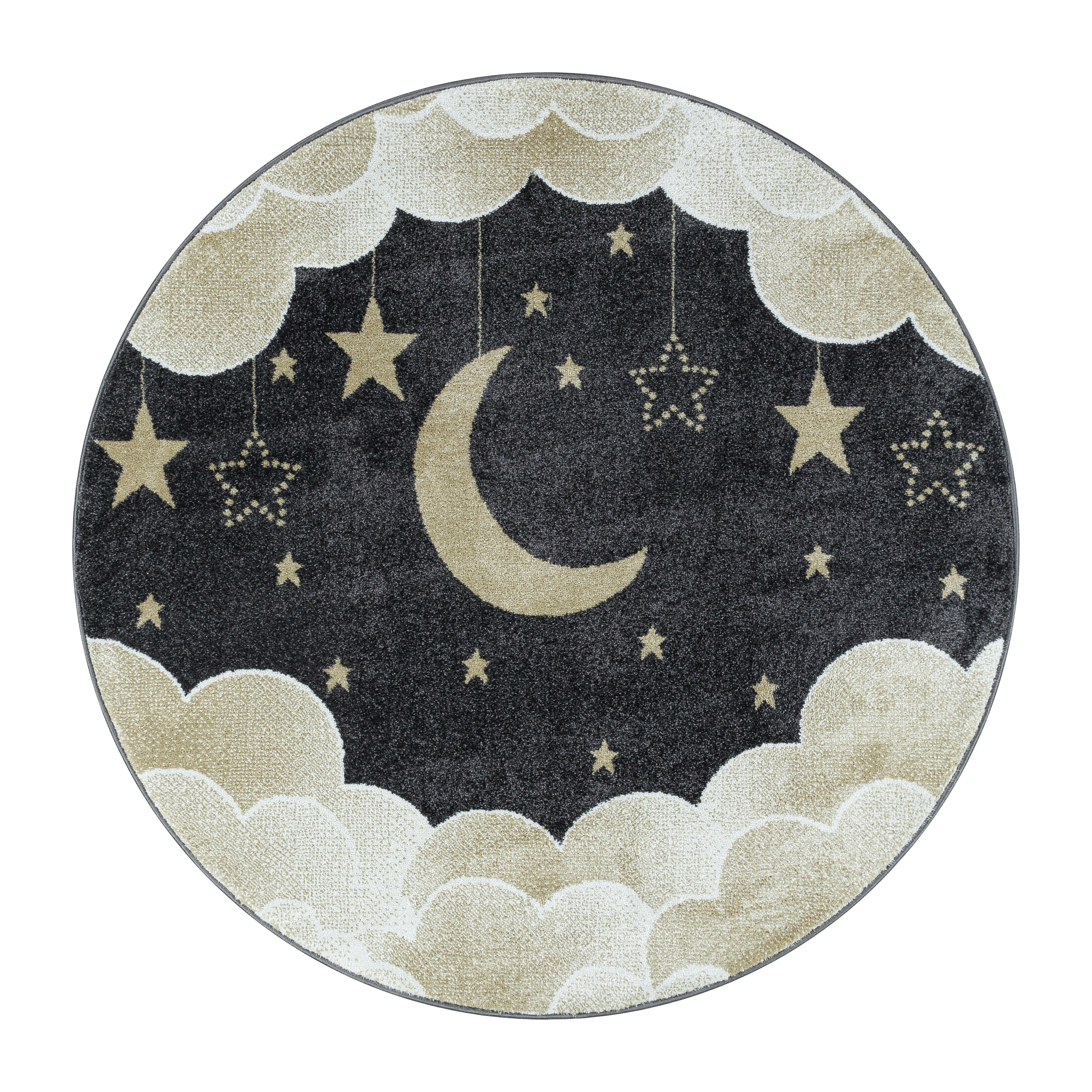 Gelber Kinderzimmer Teppich mit Mond- und Wolkenmotiv - Image 4
