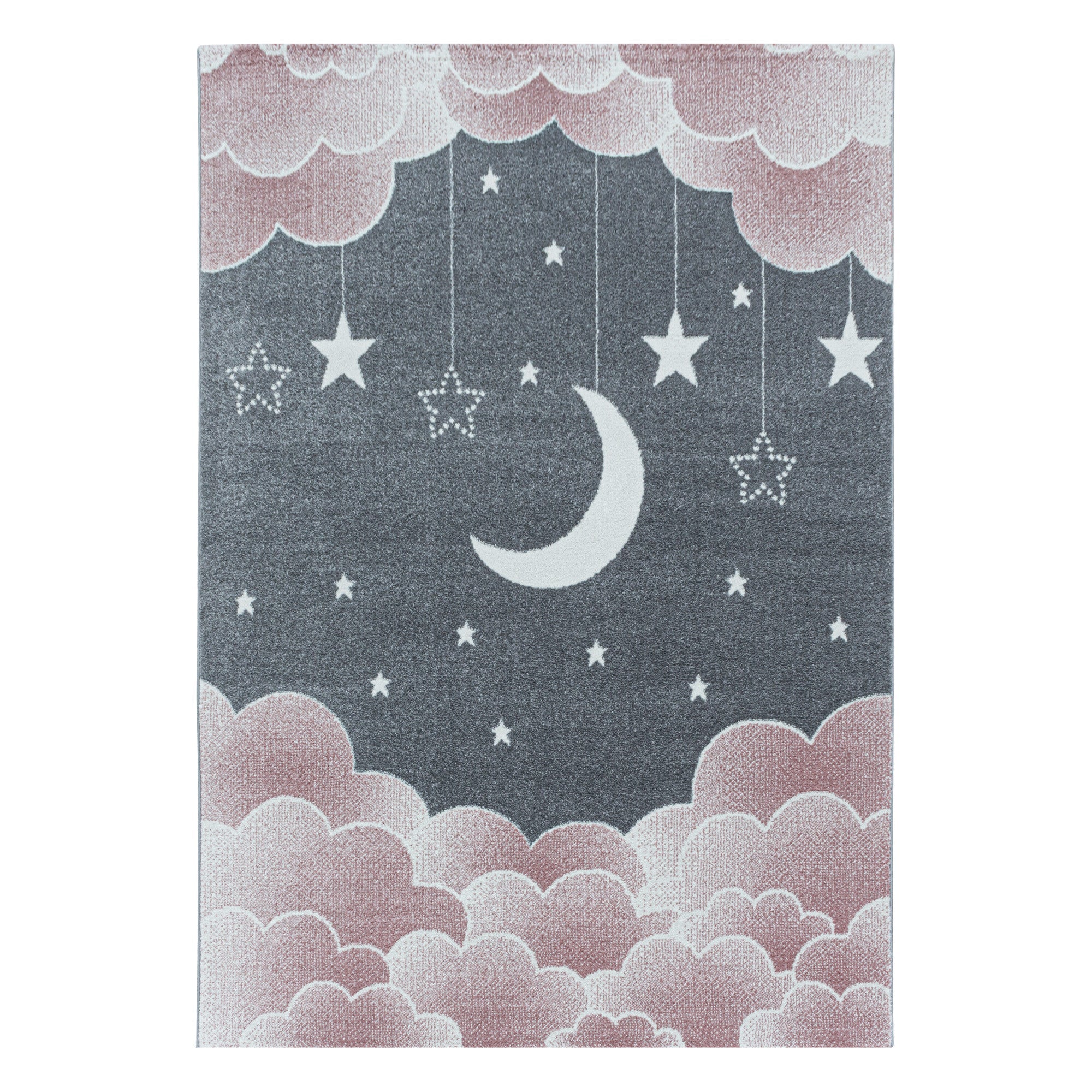 Rosa Kinderzimmer Teppich mit Mond- und Wolkenmotiv - Image 2