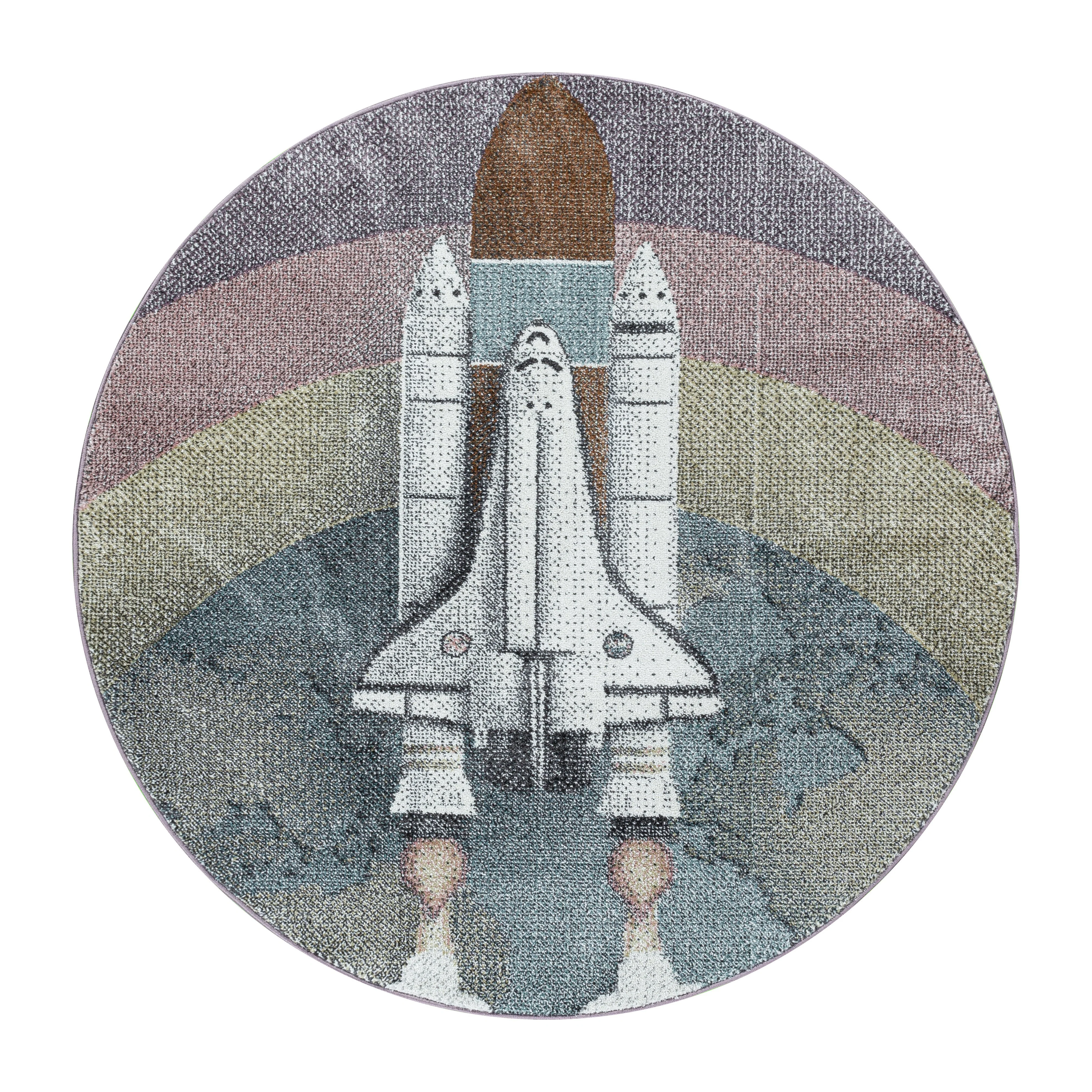 Kurzflor Kinderteppich Rakete Raumschiff Shuttle Kinderzimmer Teppich Blau - Image 4