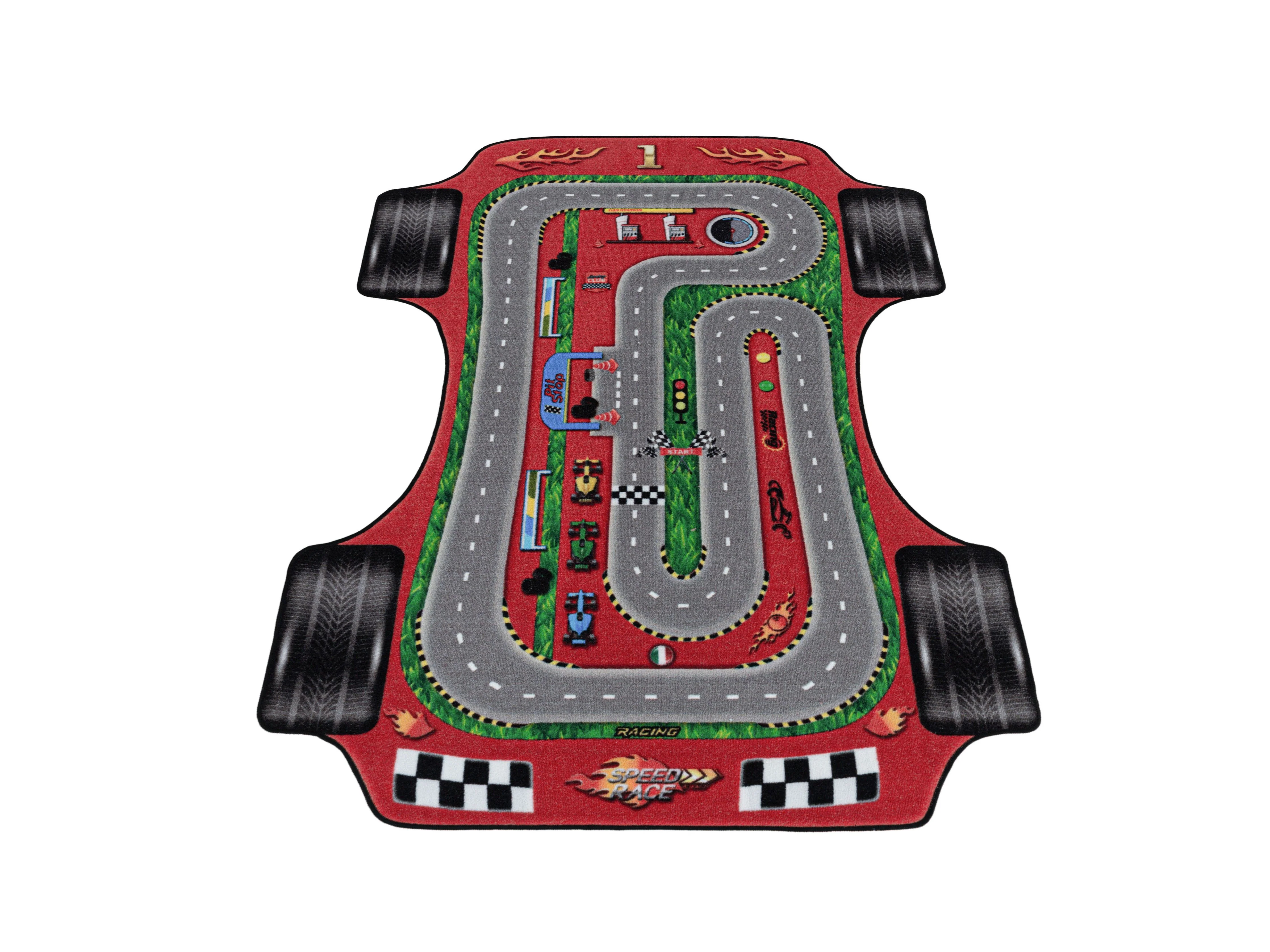 Kurzflor Kinderteppich Spielteppich Kinderzimmer Teppich Rennstrecke Auto Rot - Image 3