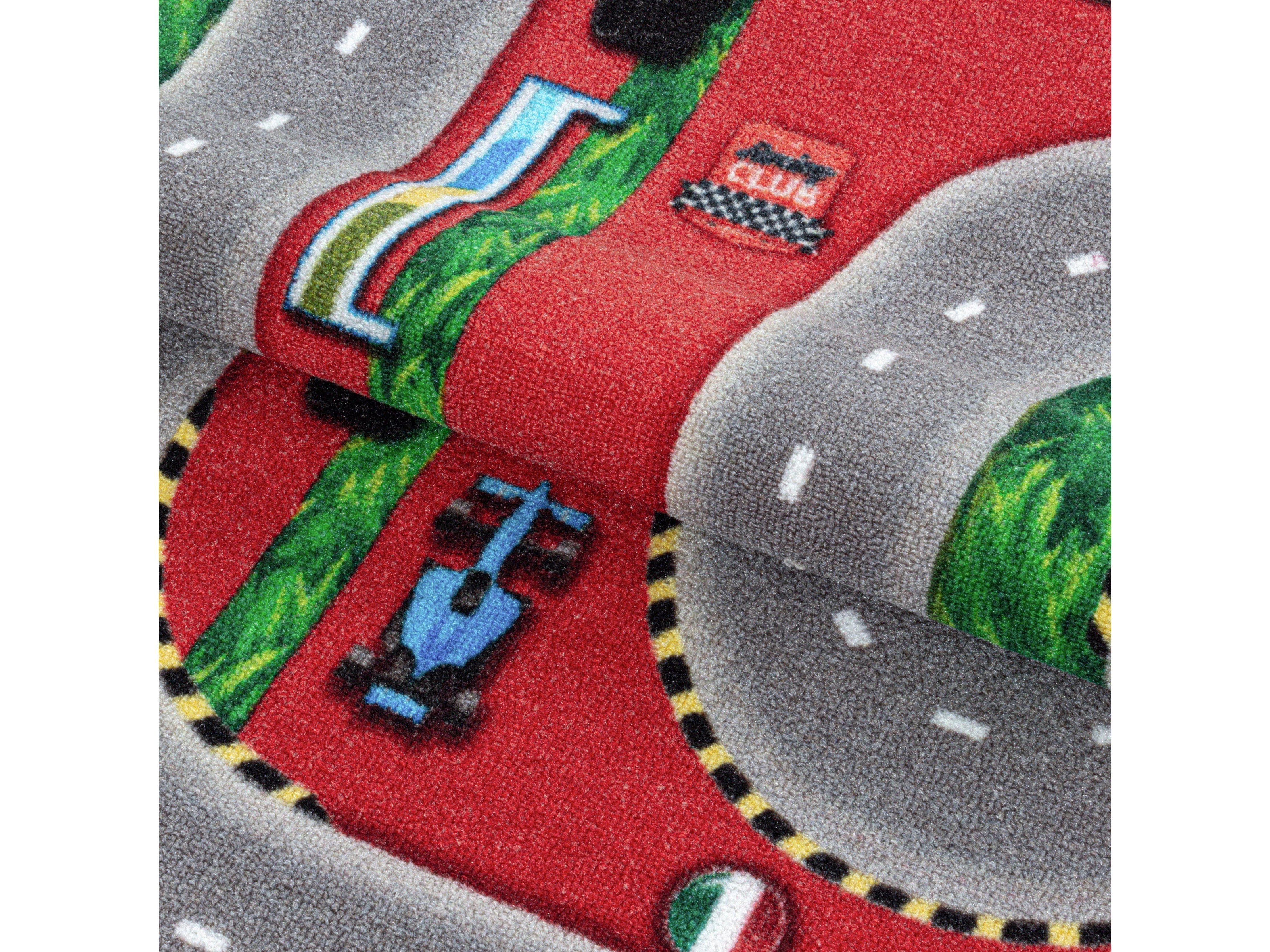Kurzflor Kinderteppich Spielteppich Kinderzimmer Teppich Rennstrecke Auto Rot - Image 7