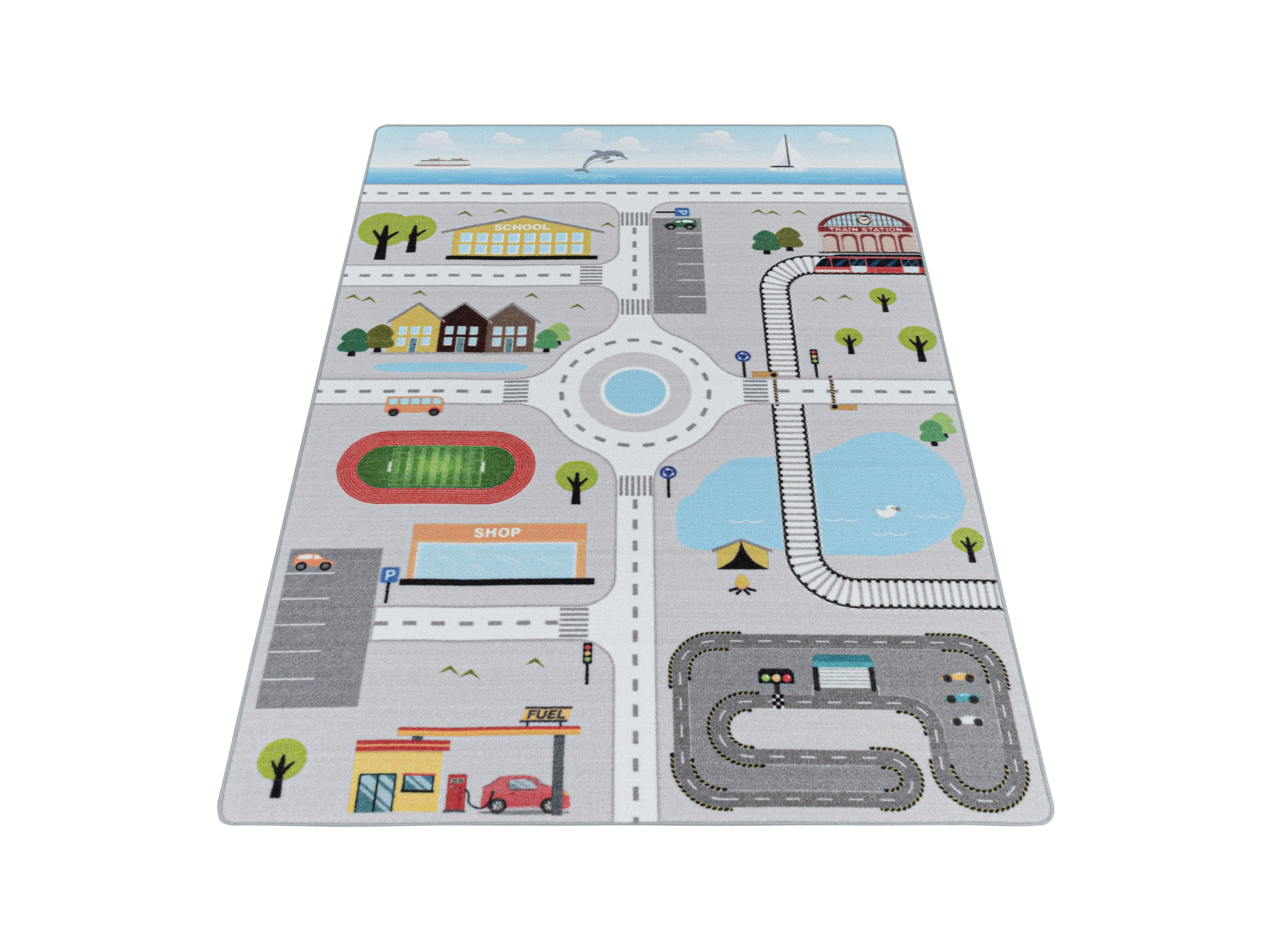 Kurzflor Kinderteppich Spielteppich Kinderzimmer Teppich Straße Verkehr Grau - Image 3