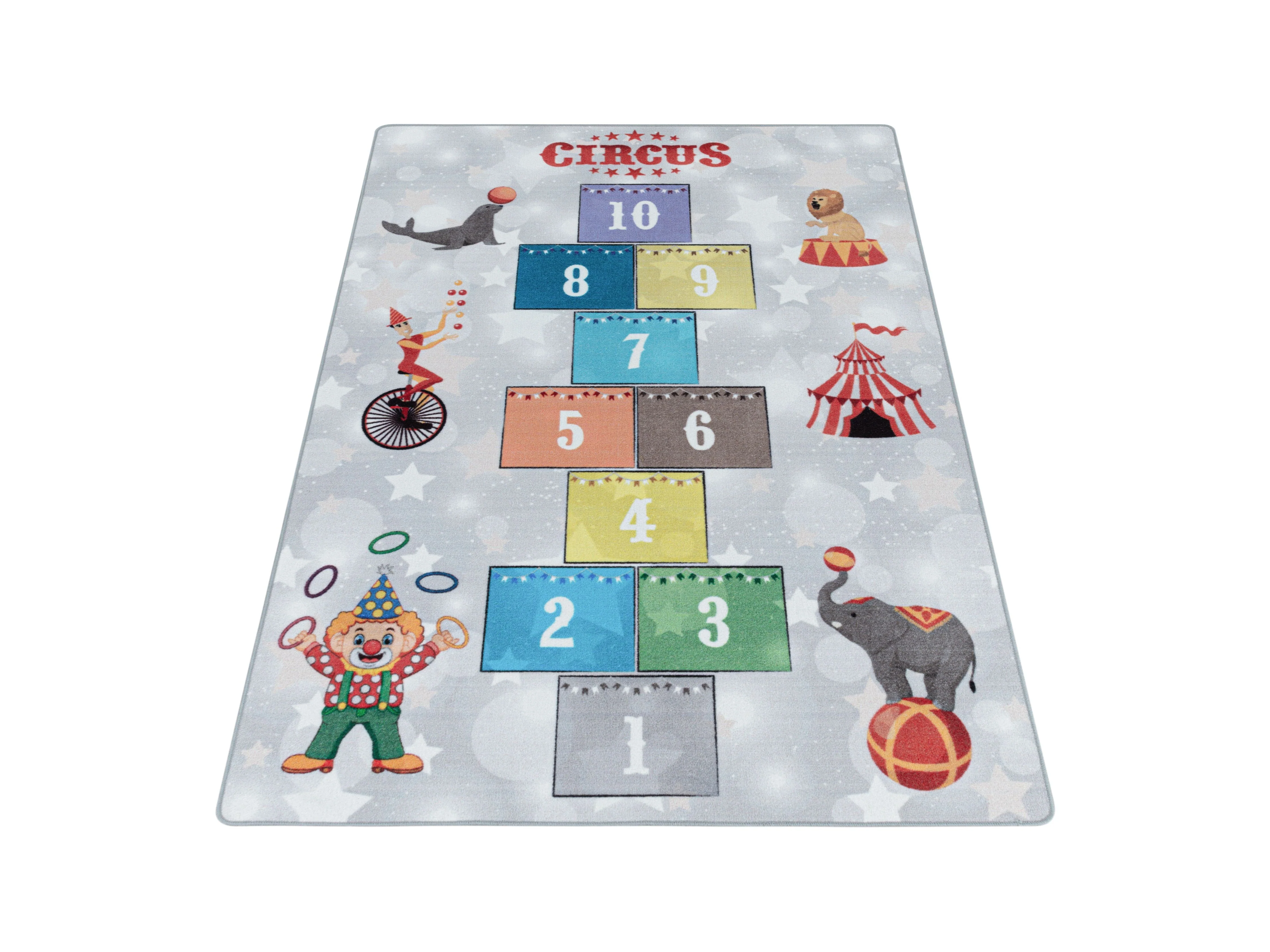Kurzflor Kinderteppich Spielteppich Kinderzimmer Teppich Zirkus Clown Löwe Blau - Image 3
