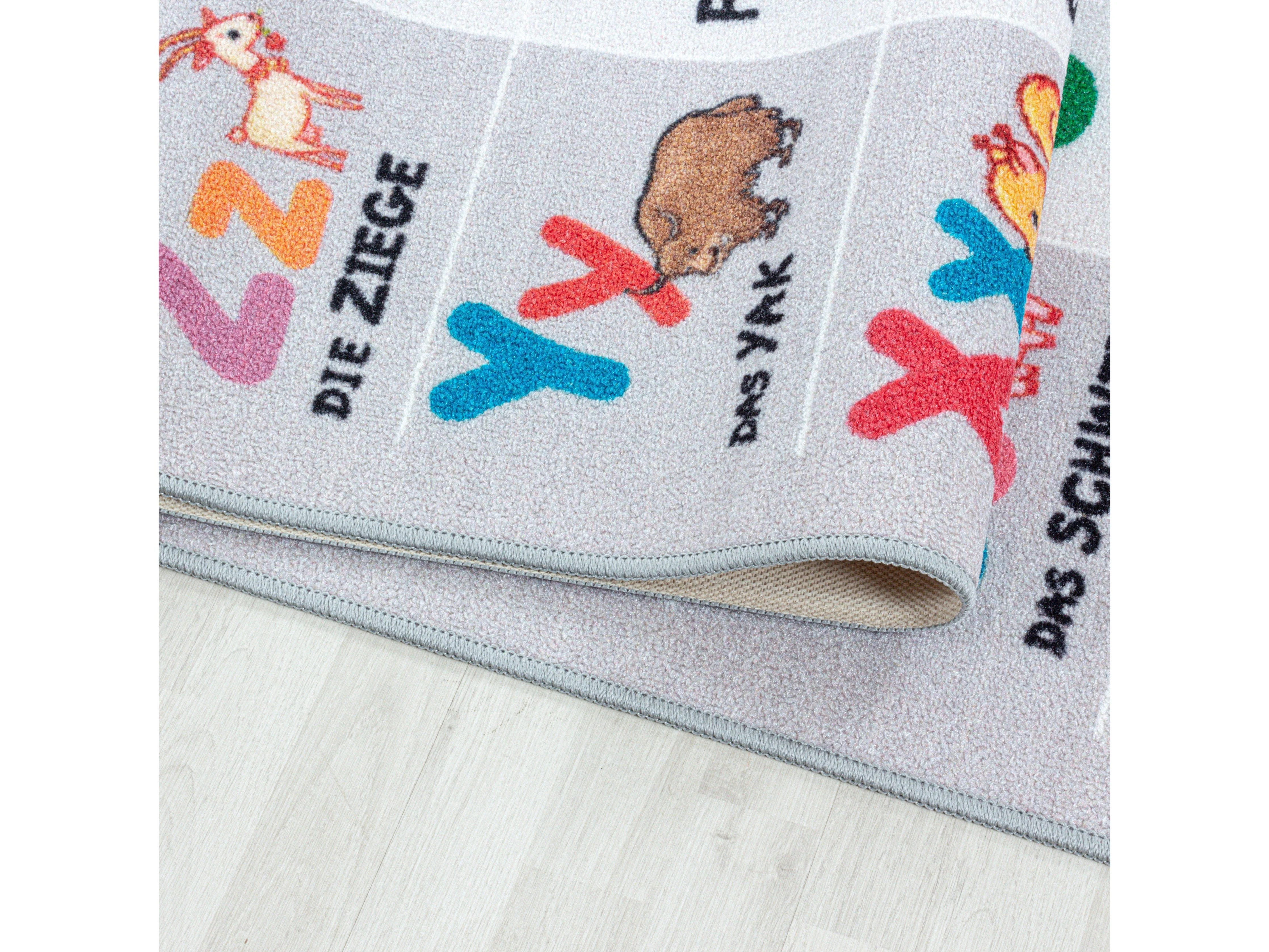 Kurzflor Kinderteppich Spielteppich Teppich Buchstaben Zahlen Jahreszeiten Grau - Image 6