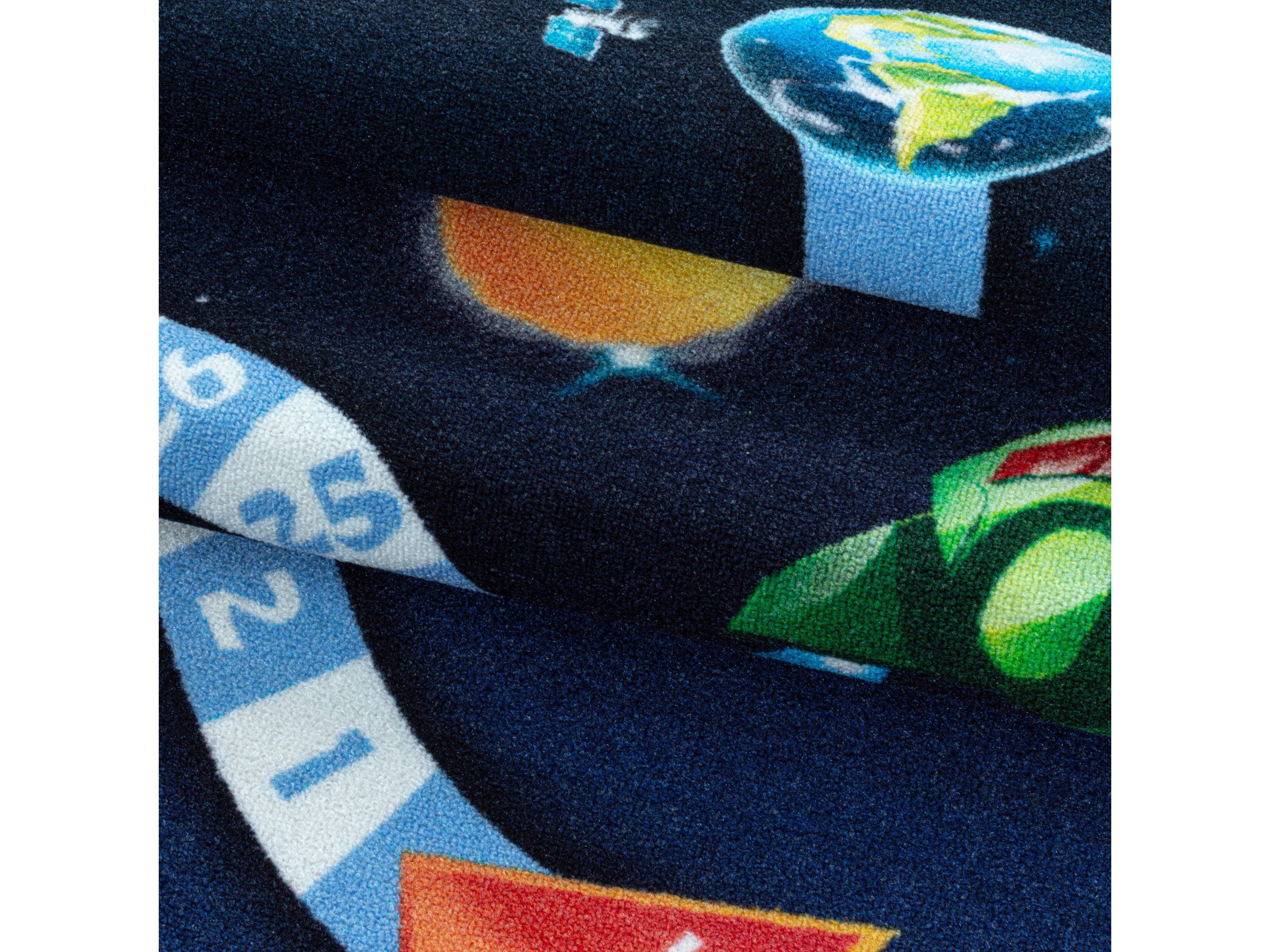 Kurzflor Teppich Kinderteppich Kinderzimmer Spiel Weltall Planet Rakete Blau - Image 7