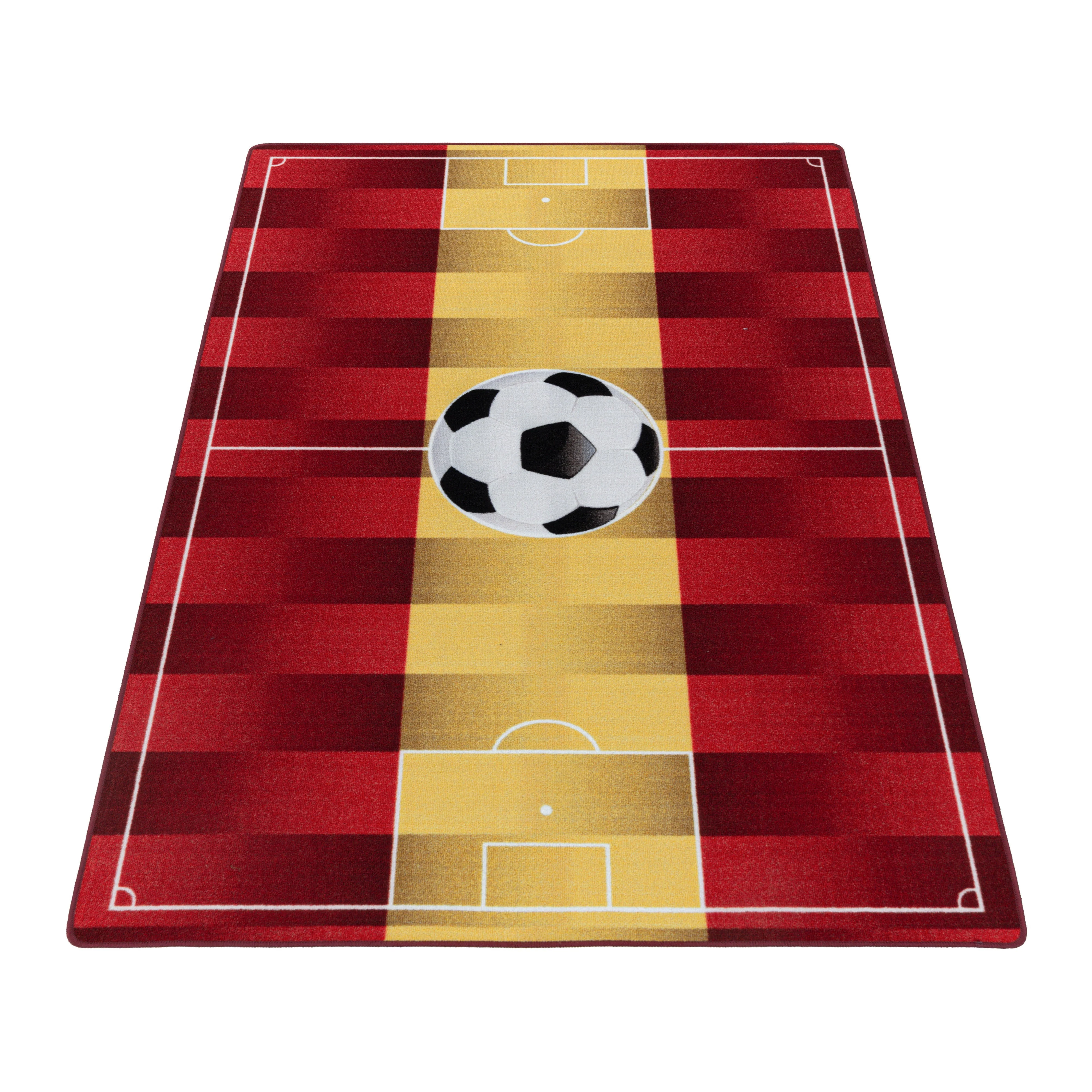 Kurzflor Teppich Kinderteppich Kinderzimmer Spielteppich Fussball Spanien Gelb - Image 3