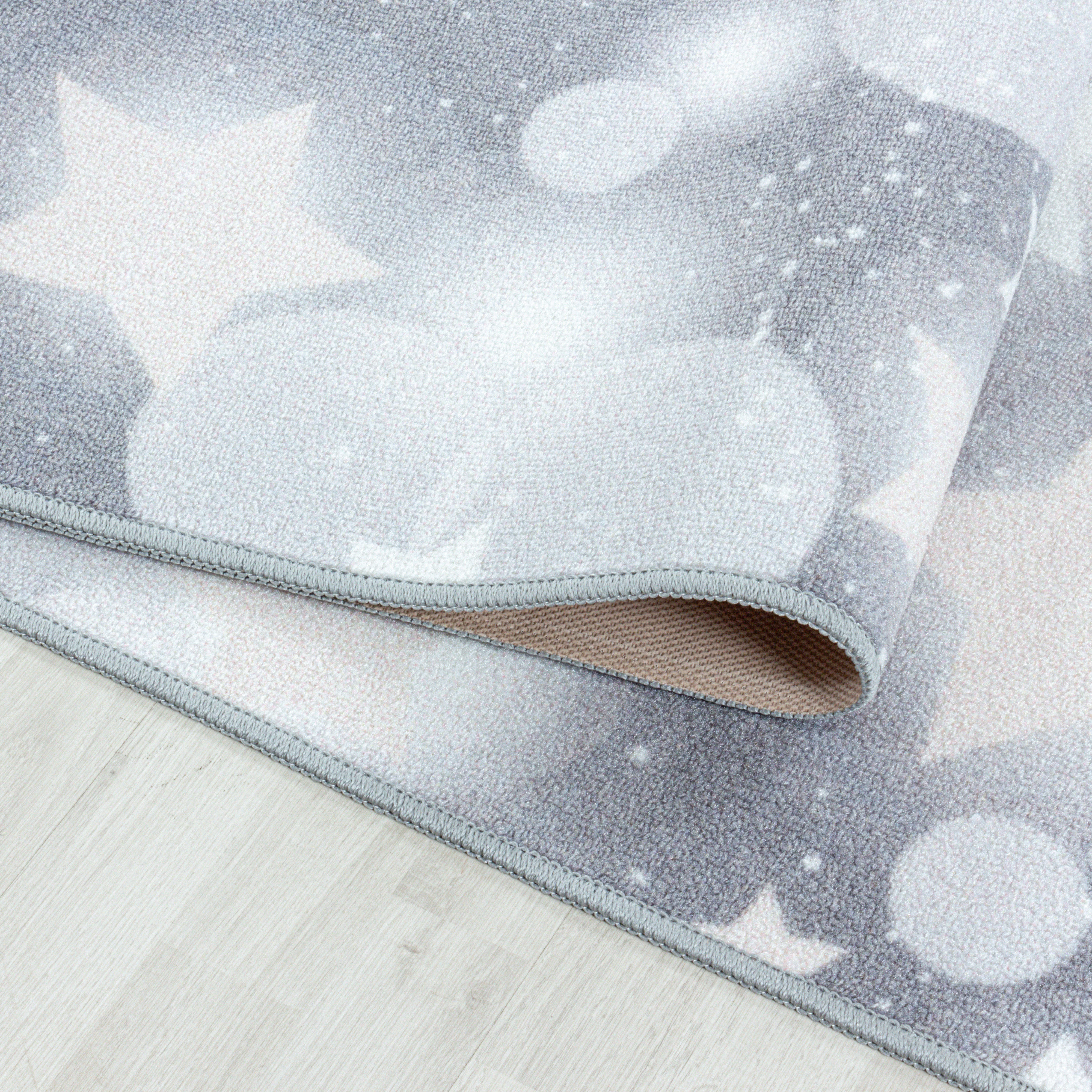 Kurzflor Teppich Kinderteppich Kinderzimmer Spielteppich Sterne Punkte Grau - Image 6