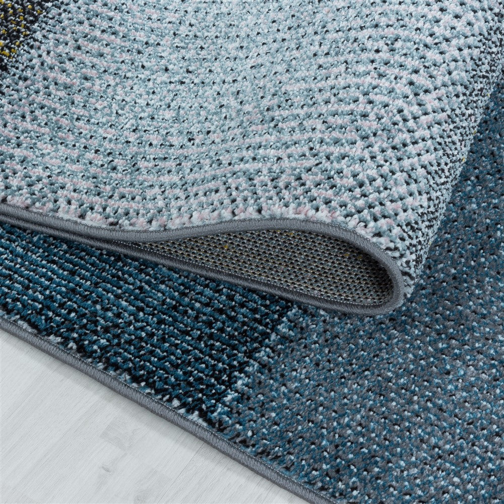 Kurzflor Teppich Modernes Quadrat Pixel Muster Weich Teppich Blau - Image 5