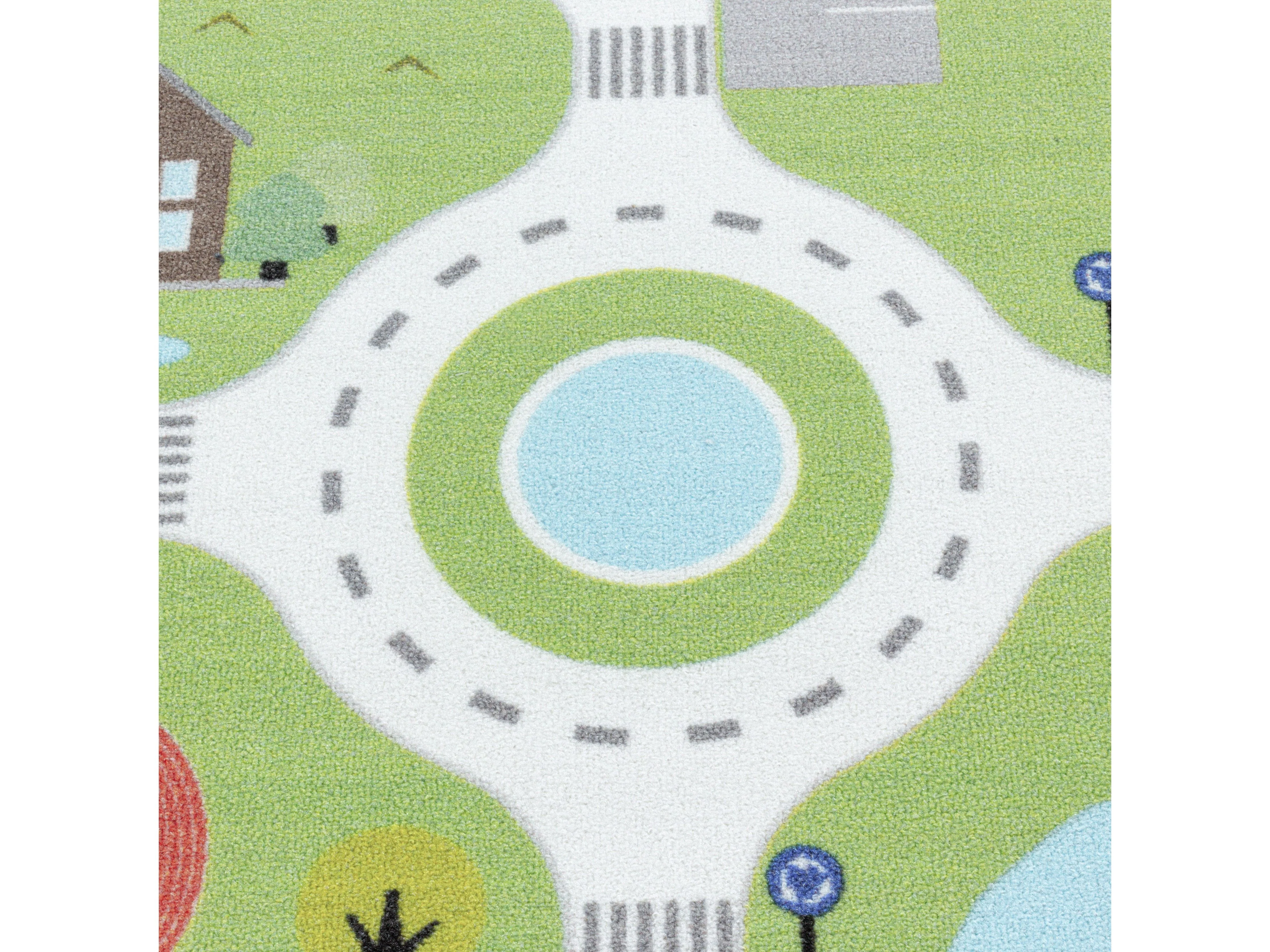 Kurzflor Teppich Spielteppich Kinderzimmer Teppich Motiv Straße Verkehr Grün - Image 5