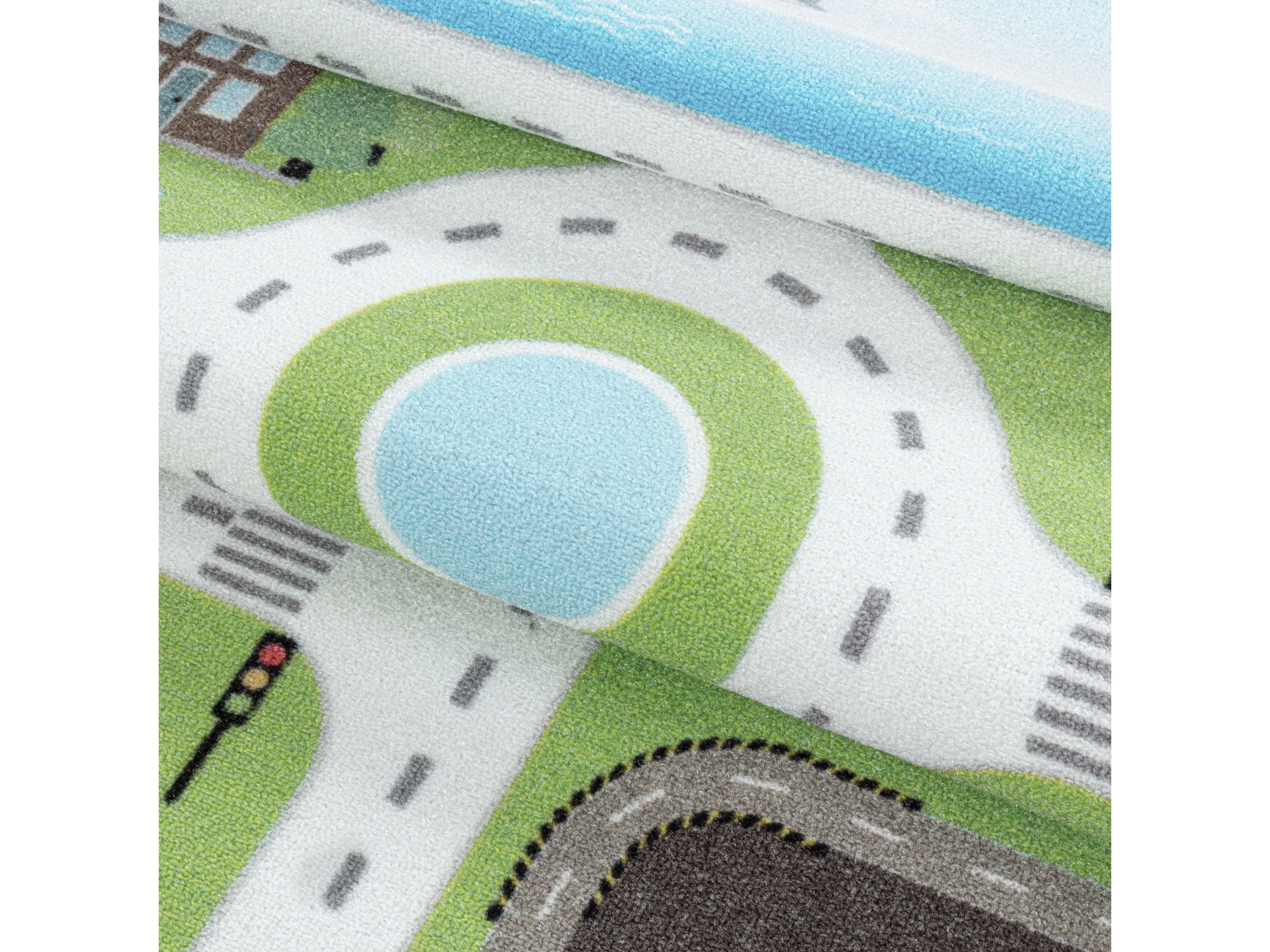 Kurzflor Teppich Spielteppich Kinderzimmer Teppich Motiv Straße Verkehr Grün - Image 7