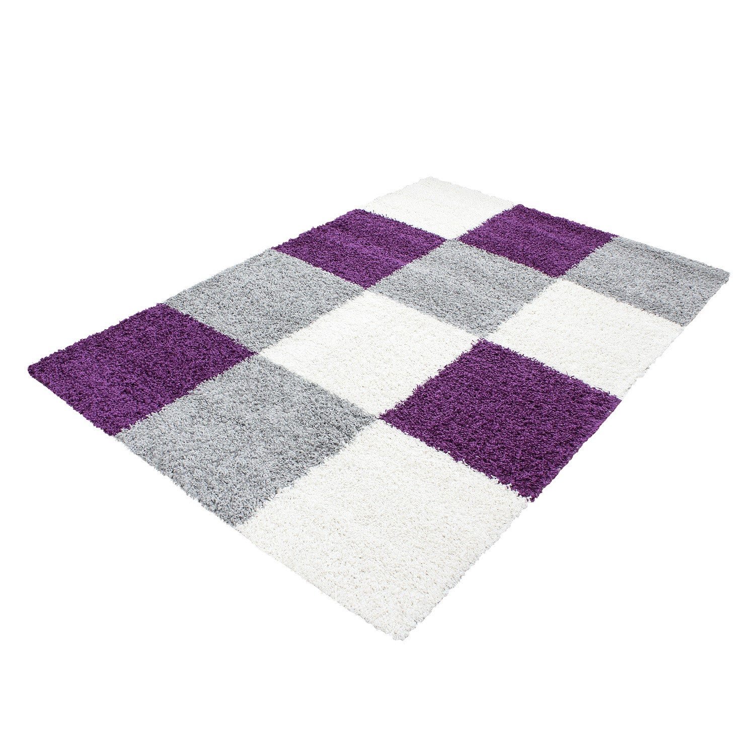 Hochflorteppiche, Kariert Design, Farbe Violett, Teppich für Wohnzimmer, Rücken aus Jute - Image 3