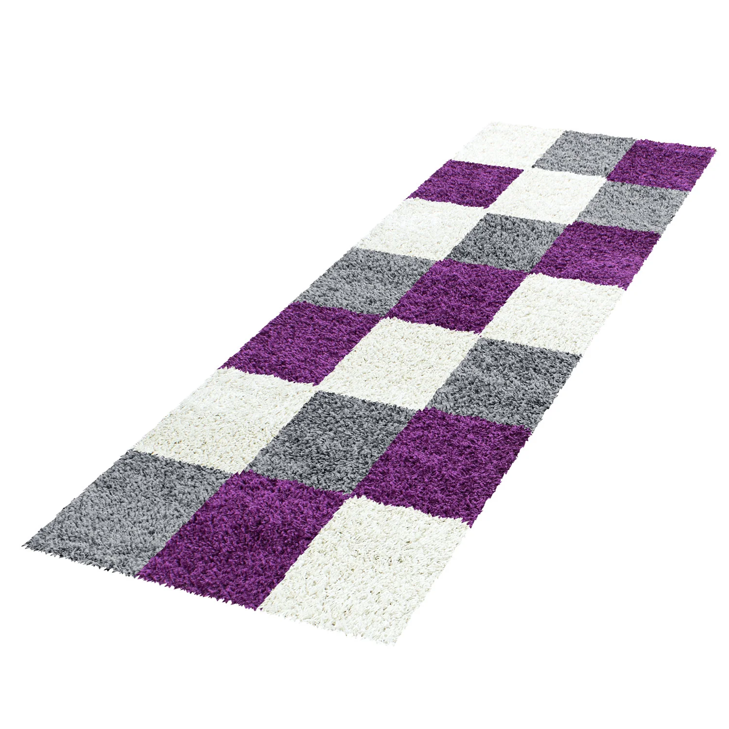 Hochflorteppiche, Kariert Design, Farbe Violett, Teppich für Wohnzimmer, Rücken aus Jute - Image 6