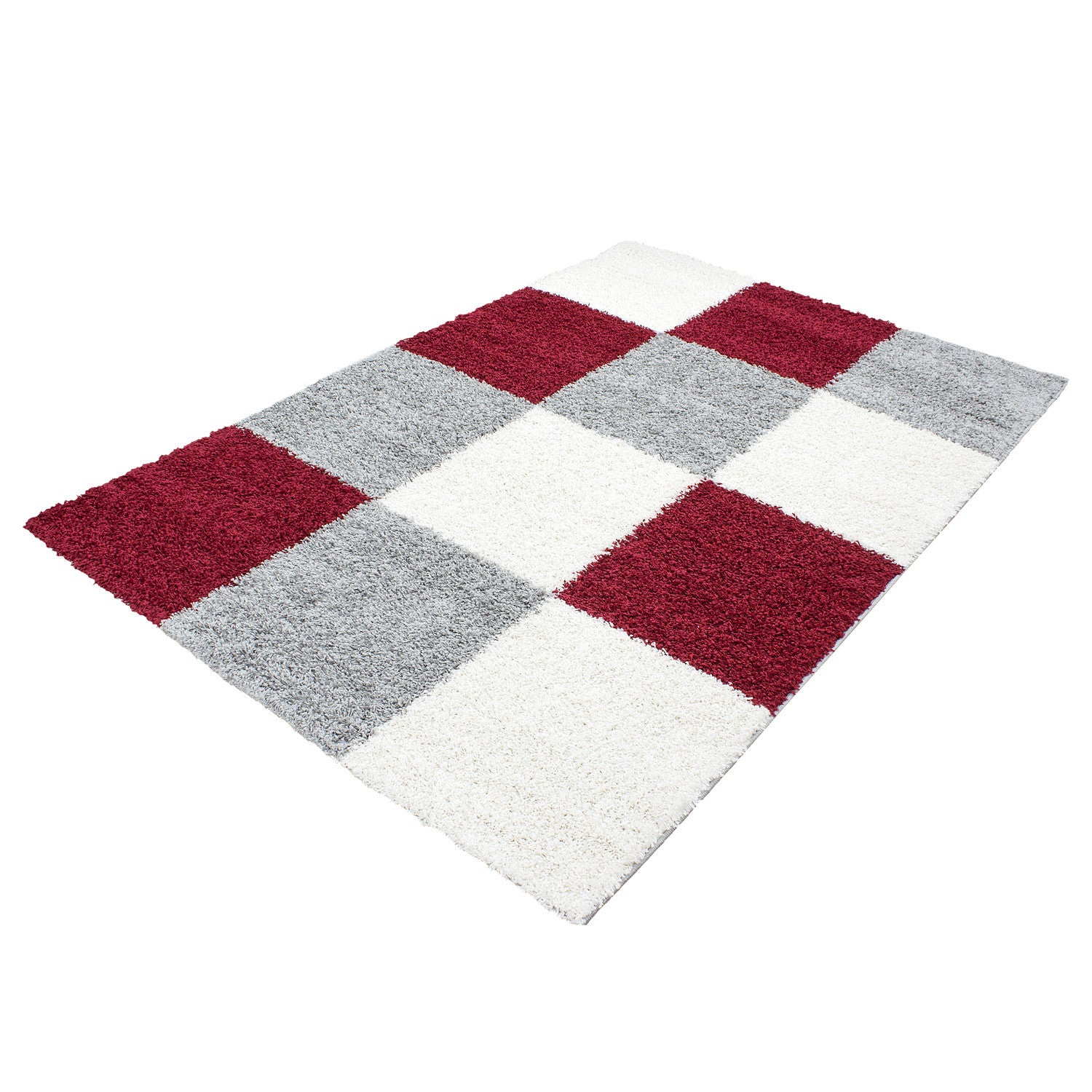 Hochflorteppiche, Kariert Design, Farbe Rot, Teppich für Wohnzimmer, Rücken aus Jute - Image 3