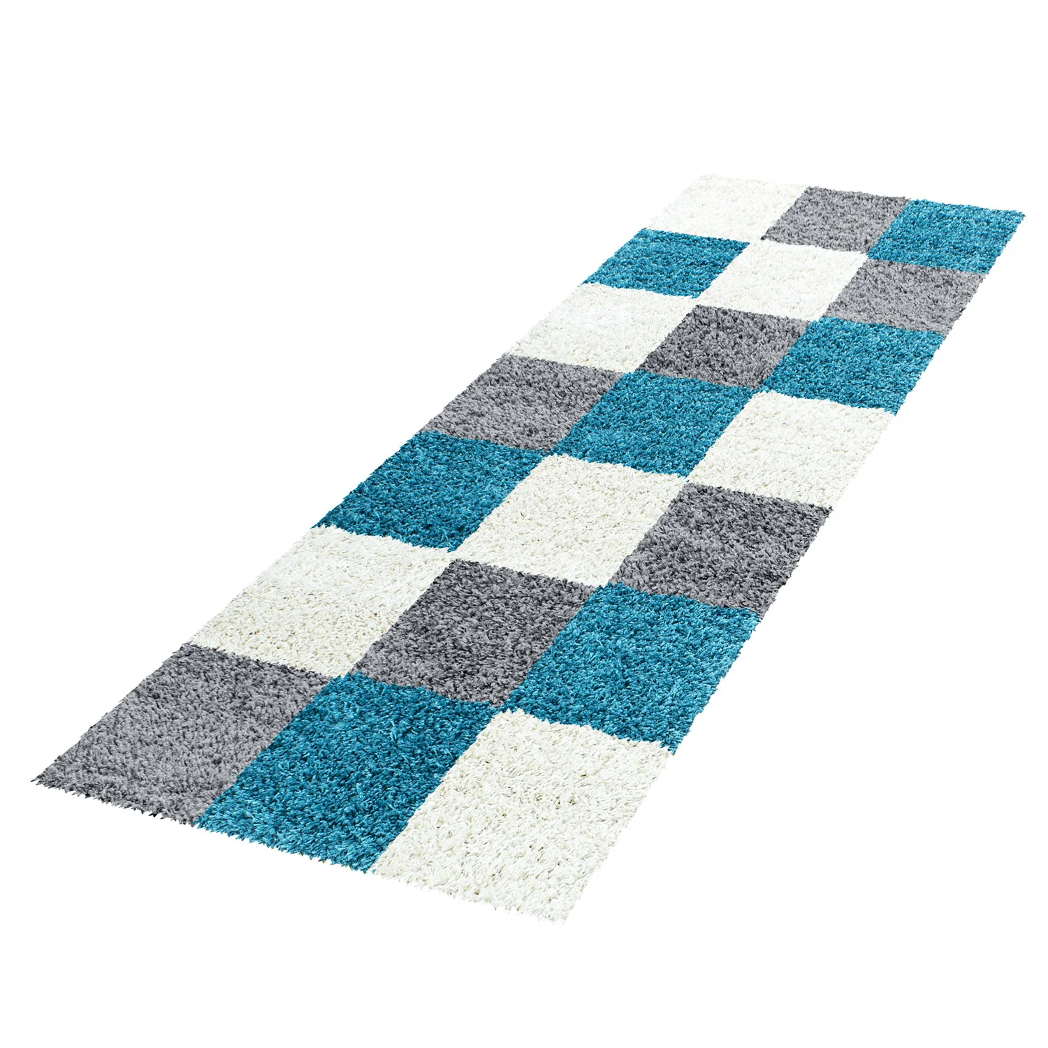 Hochflorteppiche, Kariert Design, Farbe Türkis, Teppich für Wohnzimmer, Rücken aus Jute - Image 6