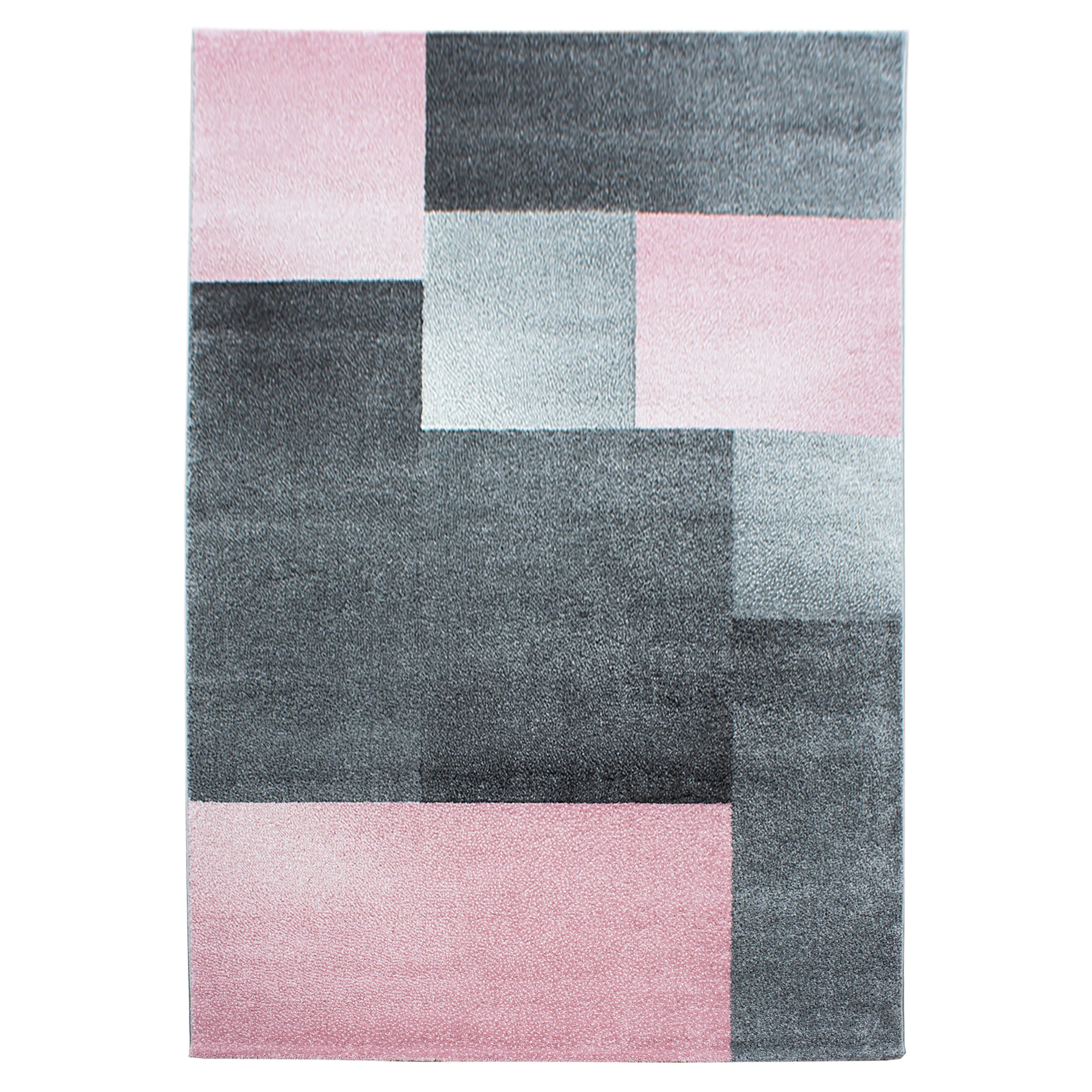 Lucca Karierter Kurzflorteppich in Pink und Grau - Image 2