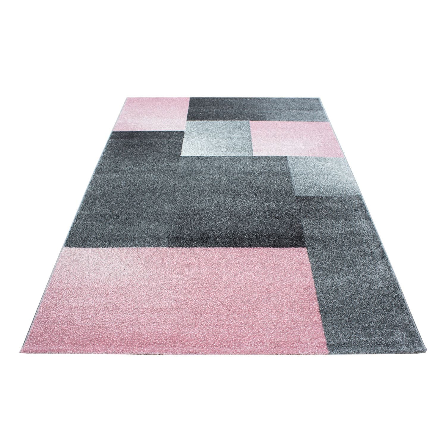 Lucca Karierter Kurzflorteppich in Pink und Grau - Image 3