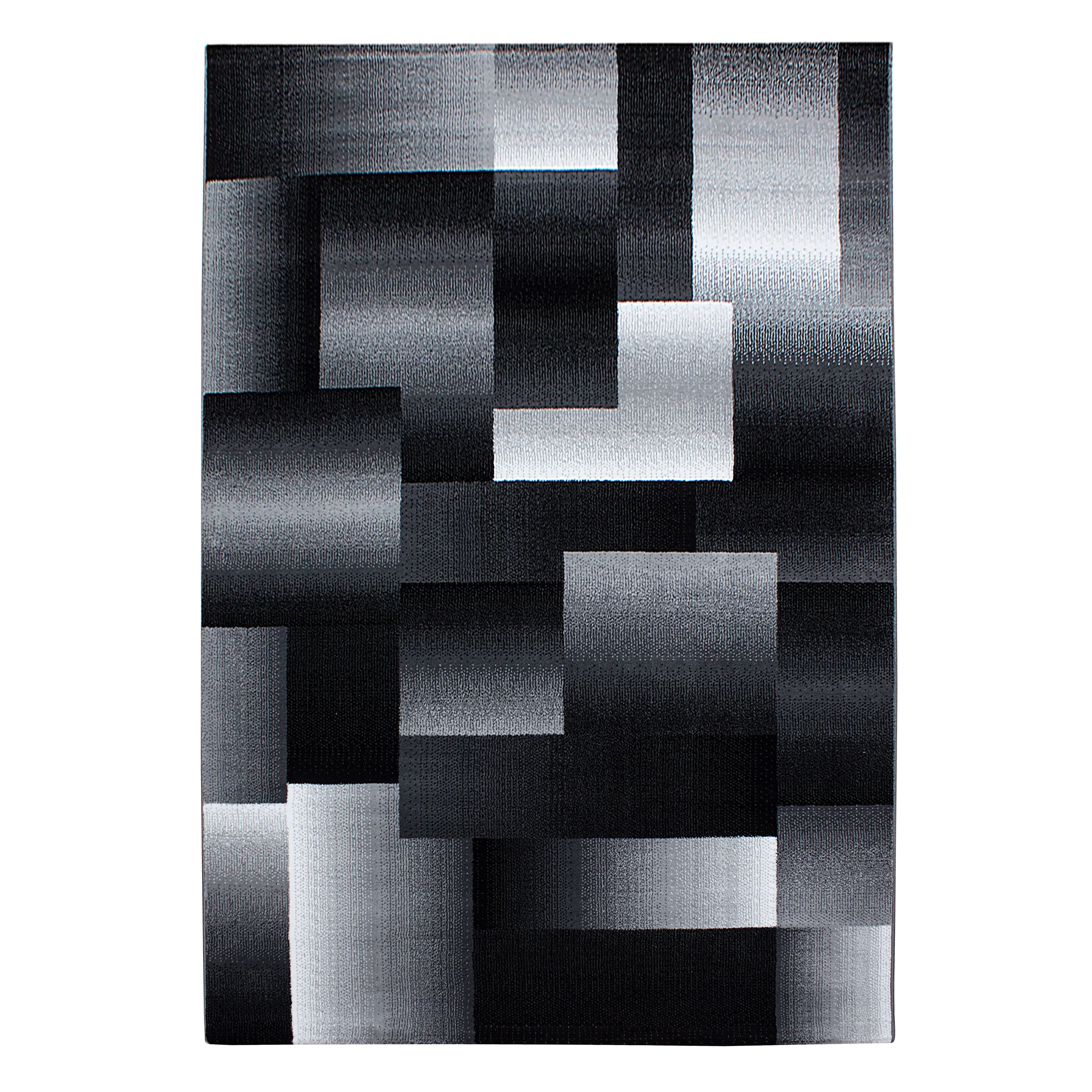 Miami Abstrakt Karierter Kurzflorteppich in Schwarz Grau - Image 2