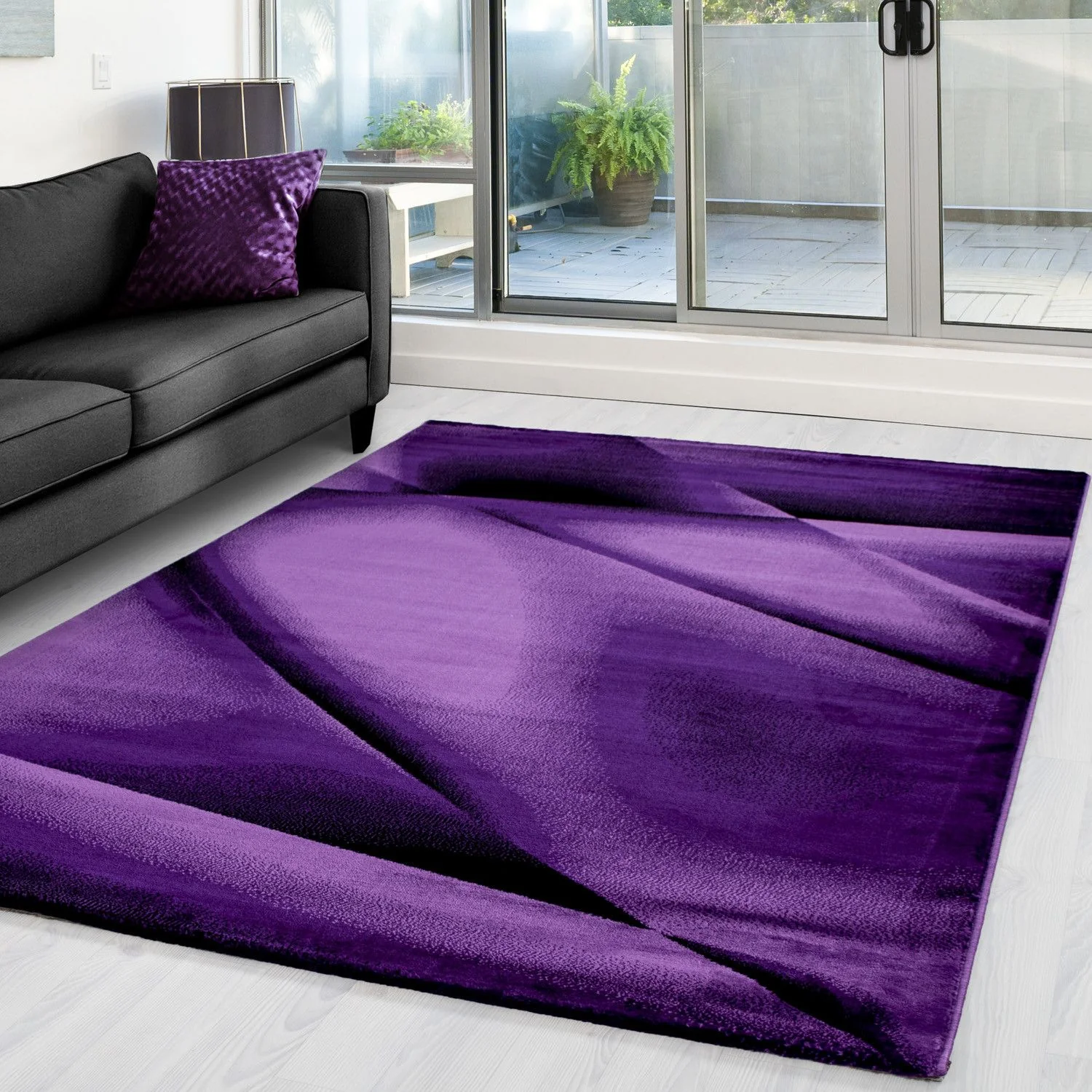 Kurzflorteppiche, Abstrakt Design, Farbe Violett, Teppich für Wohnzimmer, Rücken aus Jute