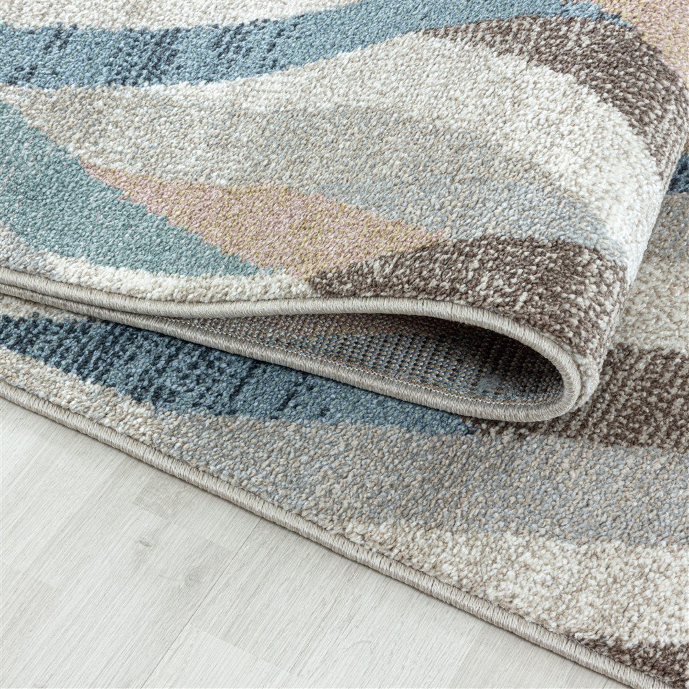 Modern Kurzflor Designer Teppich Geometrisches Linien design Braun Beige Blau - Image 4