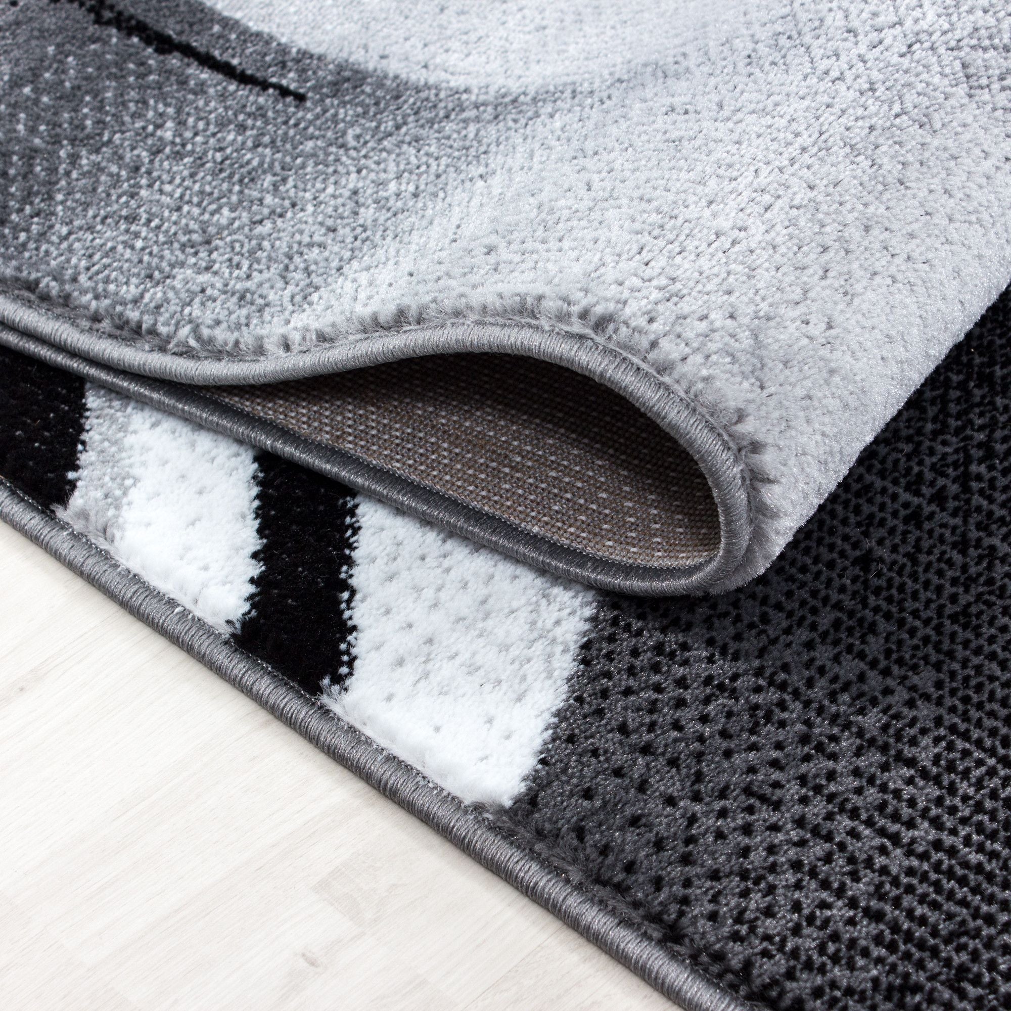 Kurzflor Teppich: Linien & Wellen Design in Schwarz - Image 5
