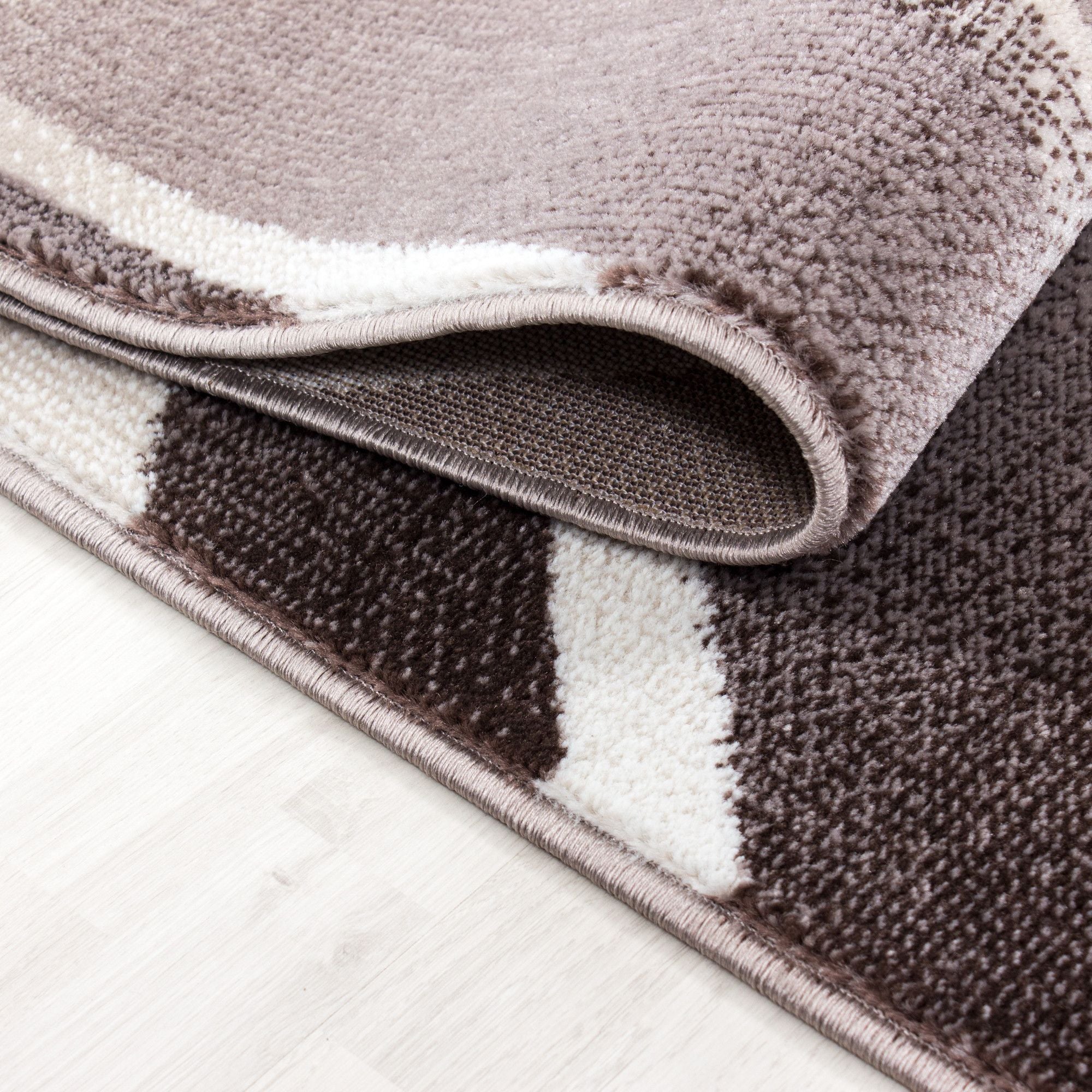 Kurzflor Teppich: Linien & Wellen Design in Braun - Image 5