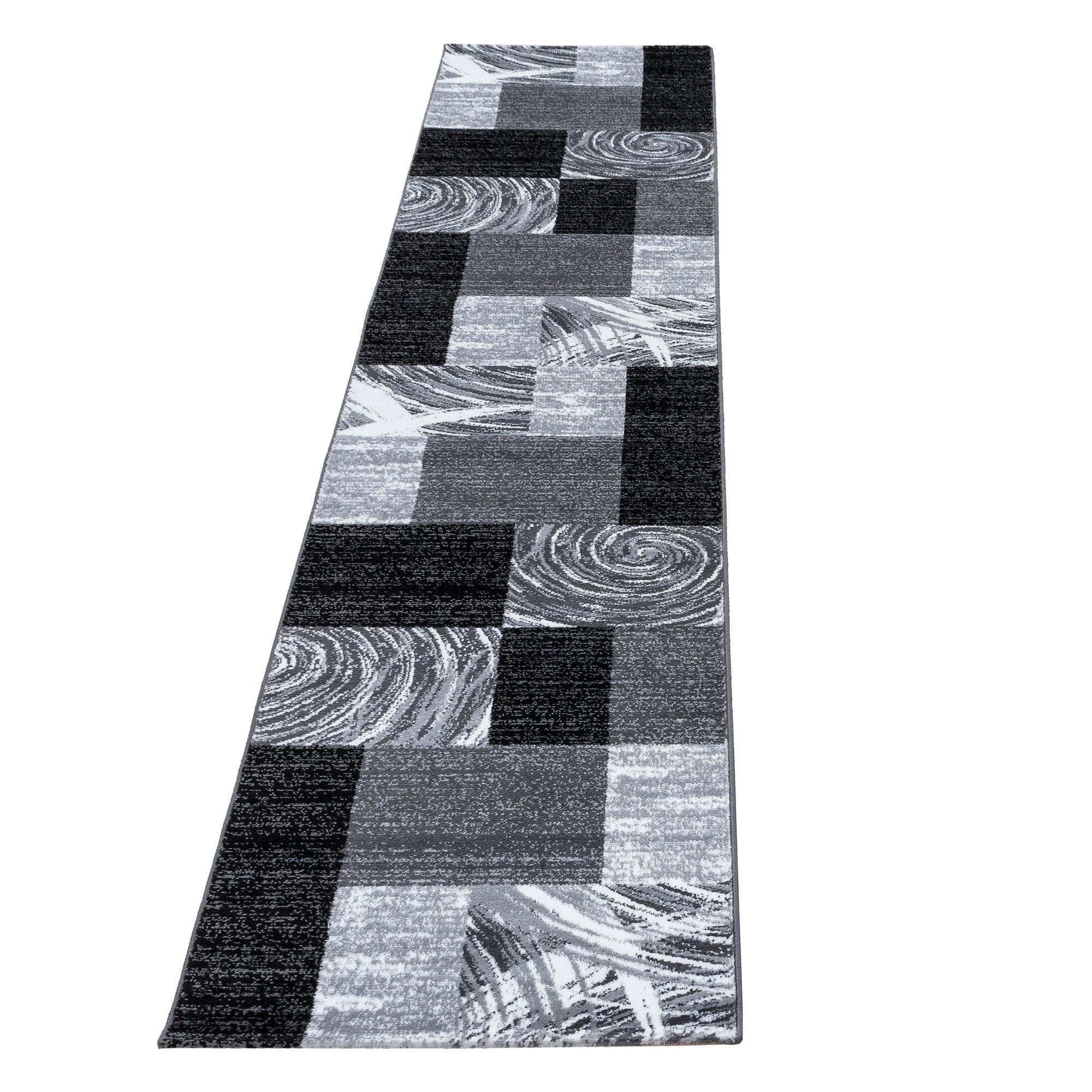 Parma Abstrakt Karierter Kurzflorteppich in Schwarz - Image 7