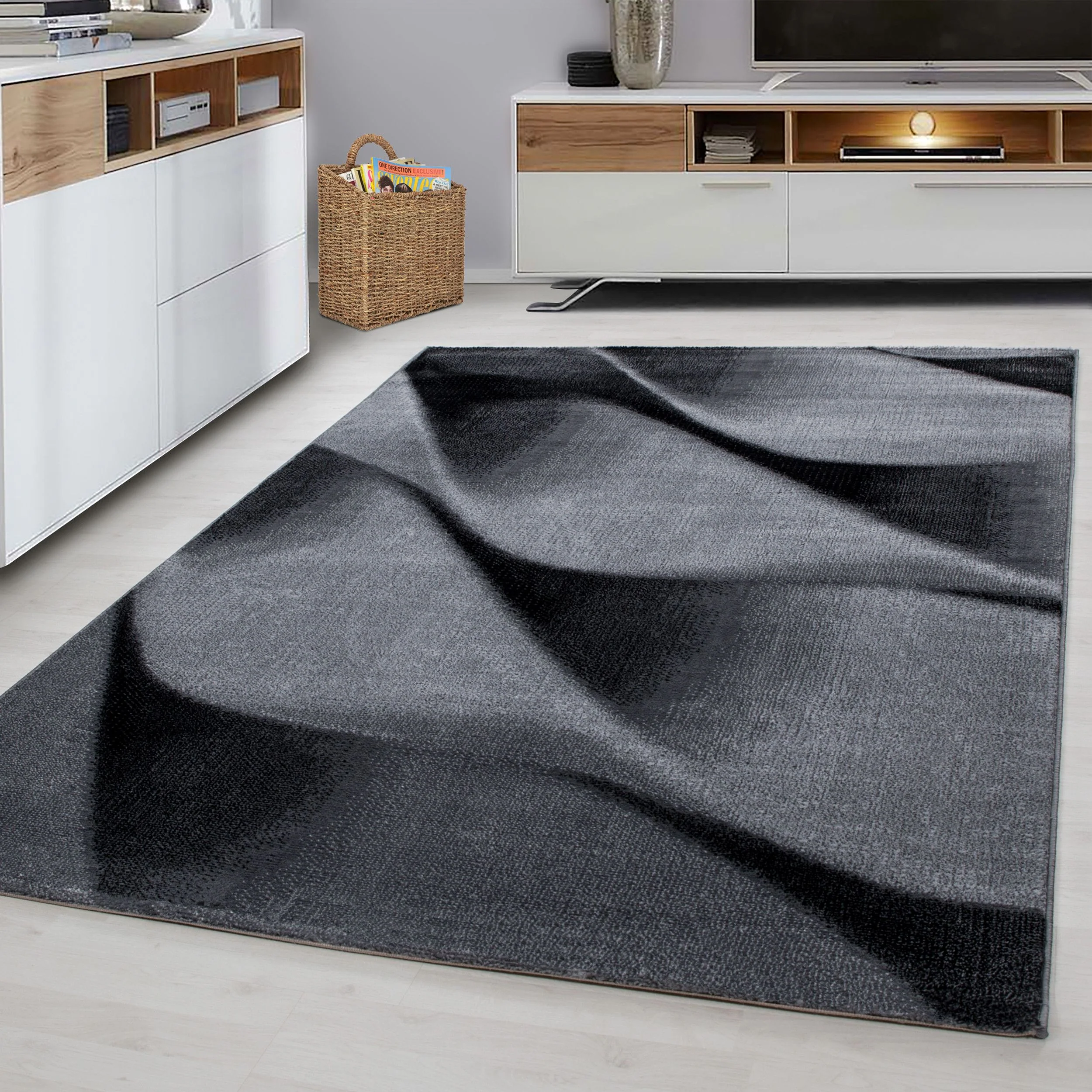 Parma Abstrakter Kurzflorteppich in Schwarz mit Wellen