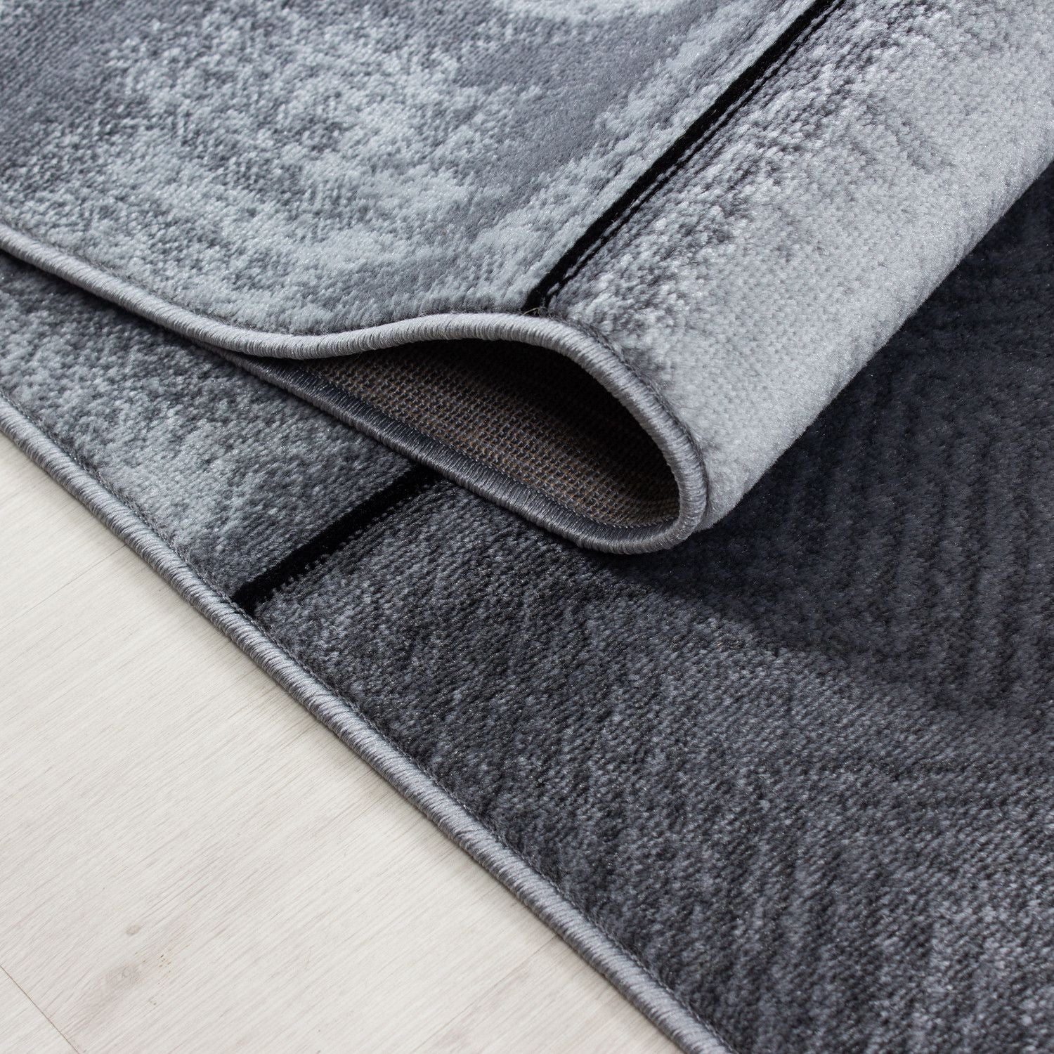 Kurzflorteppiche, 3D-Holzdesign, Farbe Schwarz, Teppich für Wohnzimmer, Rücken aus Jute - Image 5
