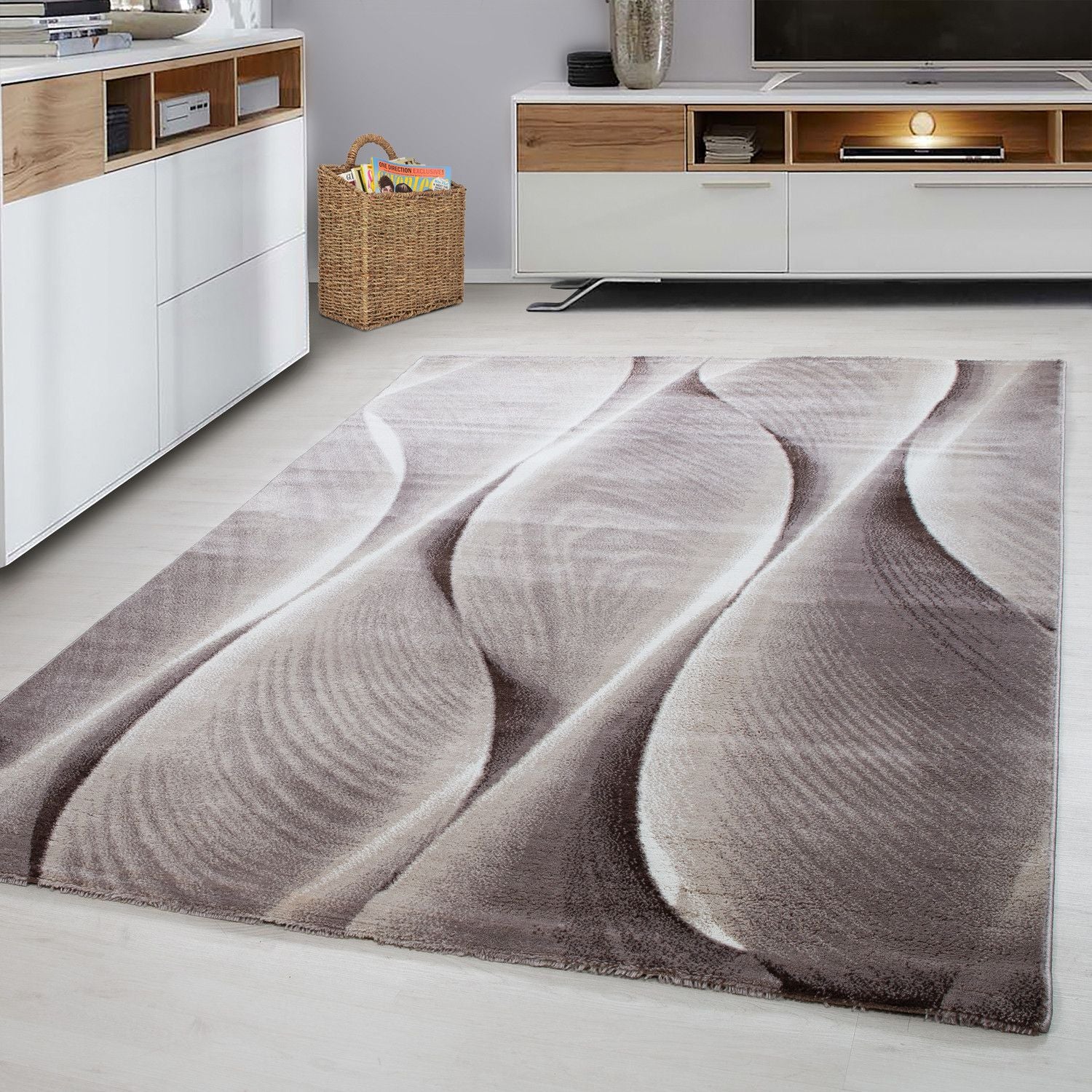 Kurzflorteppiche, Ombre Design, Farbe Braun, Teppich für Wohnzimmer, Rücken aus Jute