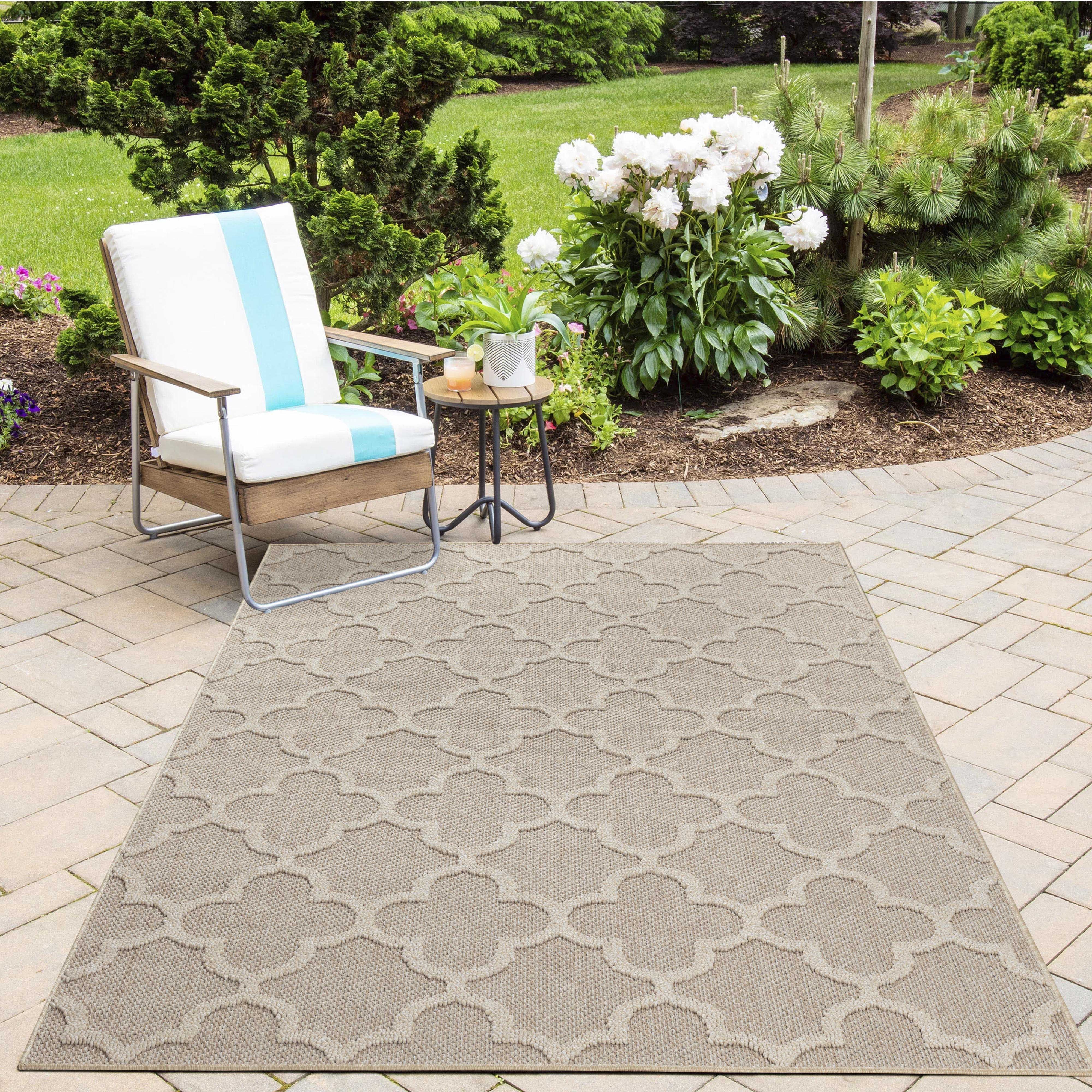 Outdoorteppiche, Skandinavisches Design, Farbe Beige, Teppich für Terasse-Balkon-Küche, Rücken aus Polypropylen