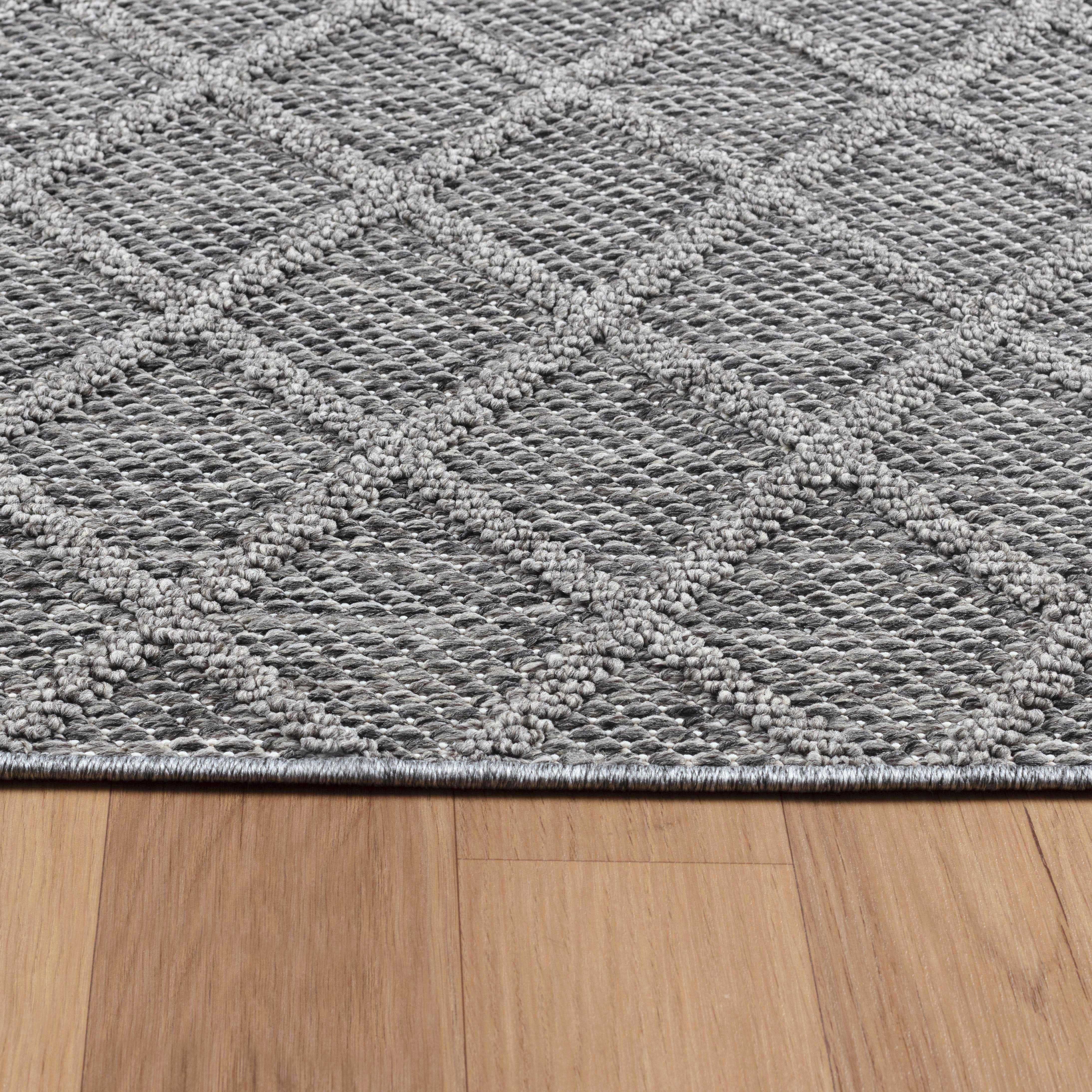 Outdoorteppiche, Rauten Design, Farbe Grau, Teppich für Terasse-Balkon-Küche, Rücken aus Polypropylen