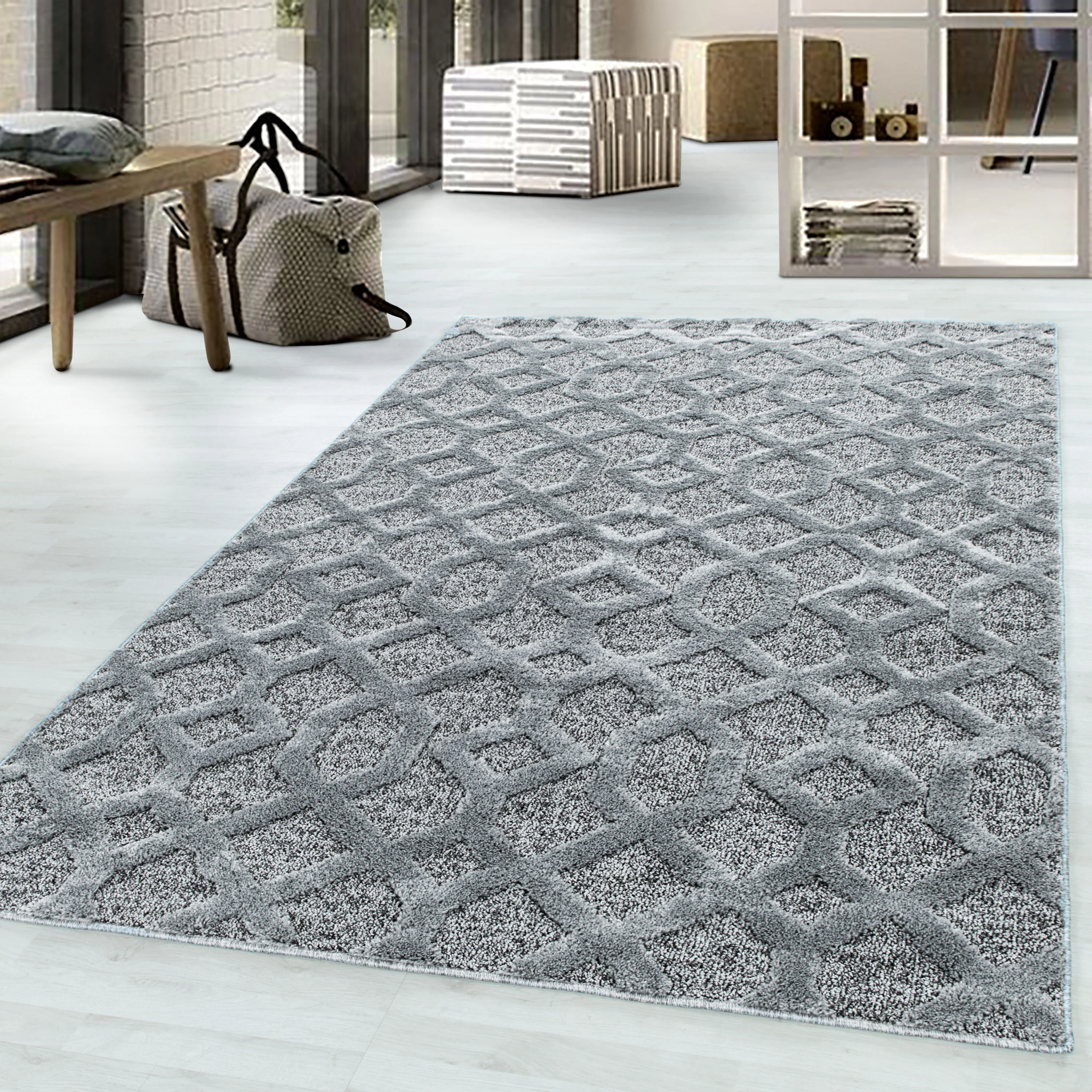 Pisa Hochflorteppiche Grau – Geometrisch