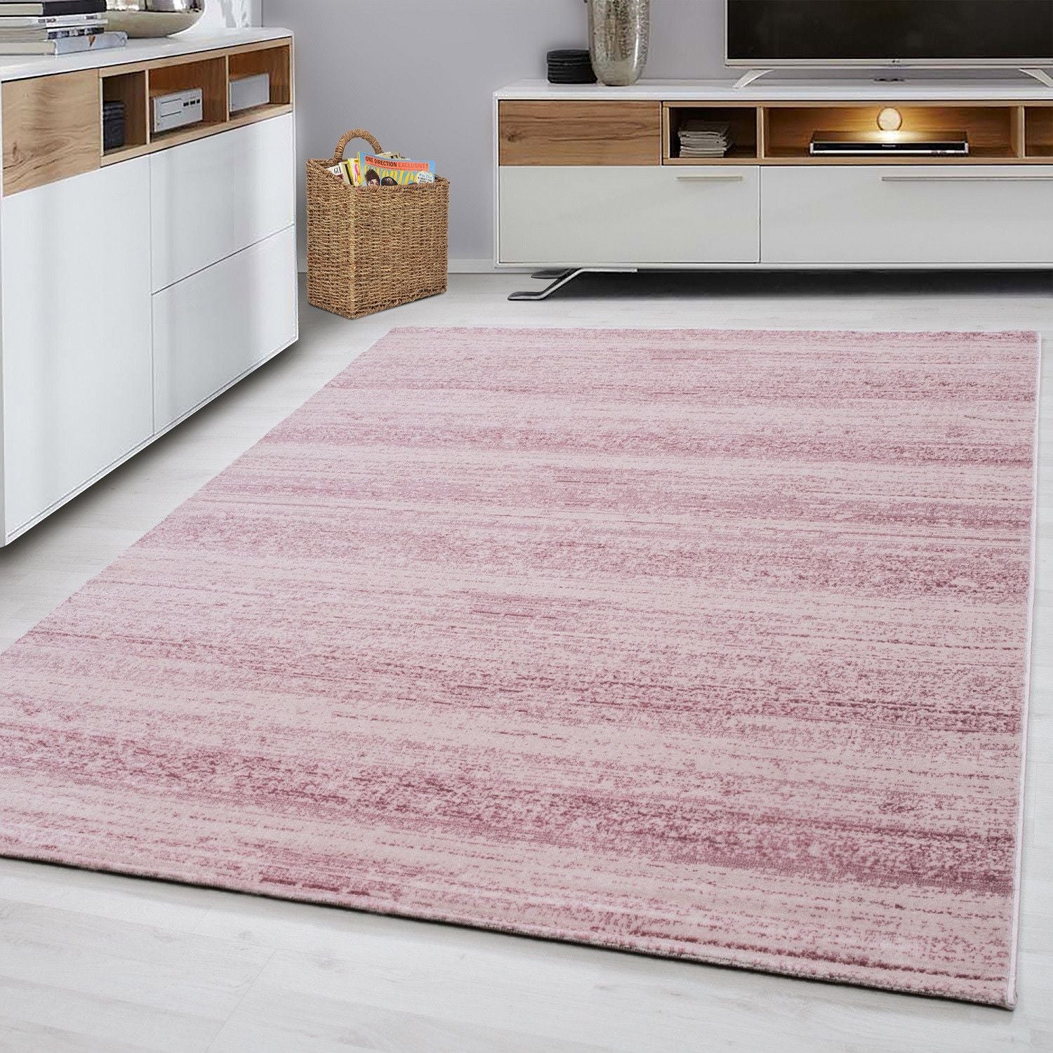 Kurzflorteppiche, Unicolor - Einfarbig, Farbe Pink, Teppich für Wohnzimmer, Rücken aus Jute