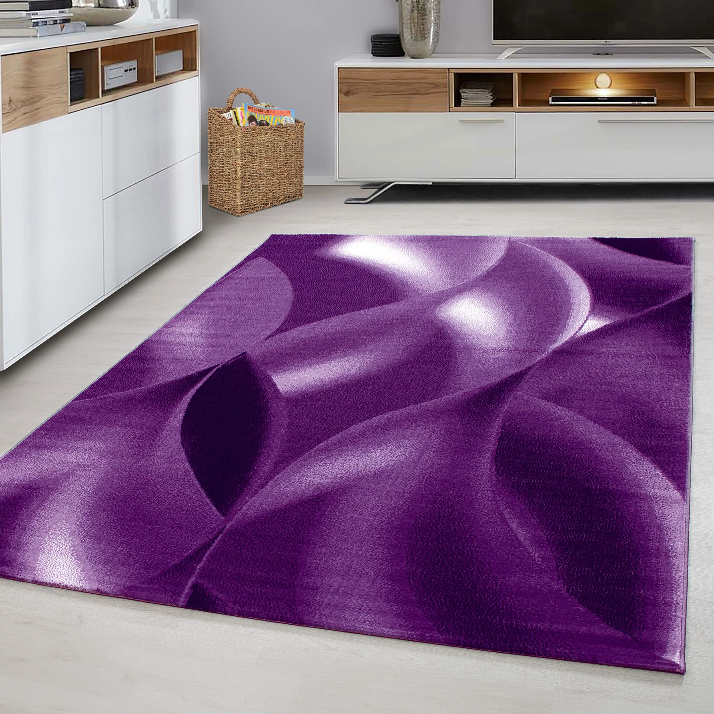 Plus Abstrakter Kurzflorteppich in Violett mit Wellen