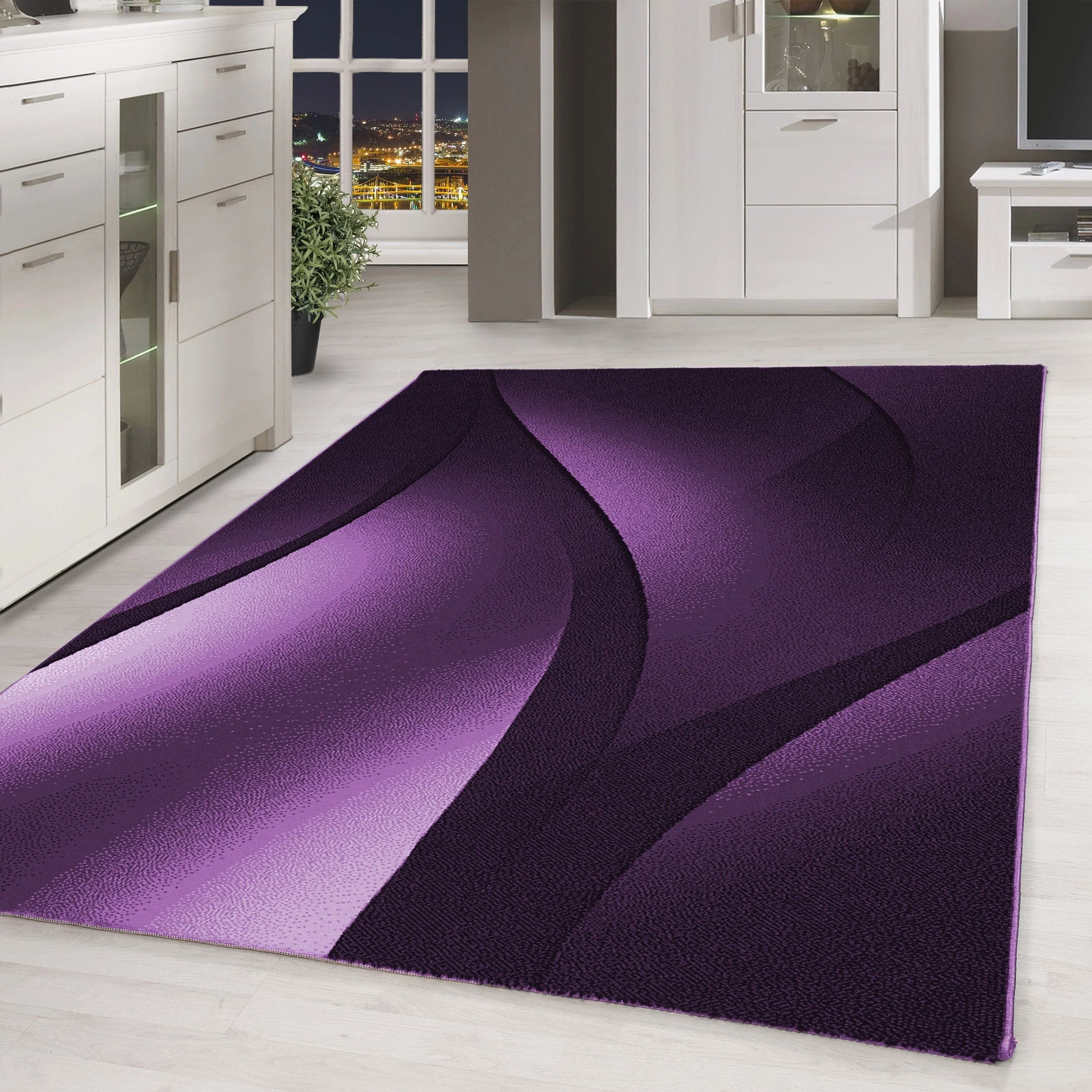 Kurzflorteppiche, Ombre Design, Farbe Violett, Teppich für Wohnzimmer, Rücken aus Jute