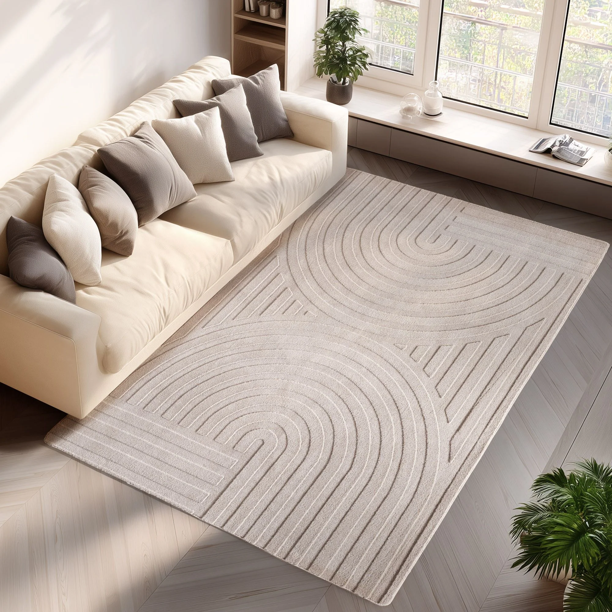 Skandinavischer Boho Teppich Einfarbig Creme 8x15 cm, Deko Teppich, Weich & Pflegeleicht, Waschbar, 3D-Effekt, Teppich für Wohnzimmer und Schlafzimmer, Läufer Teppich - Image 6