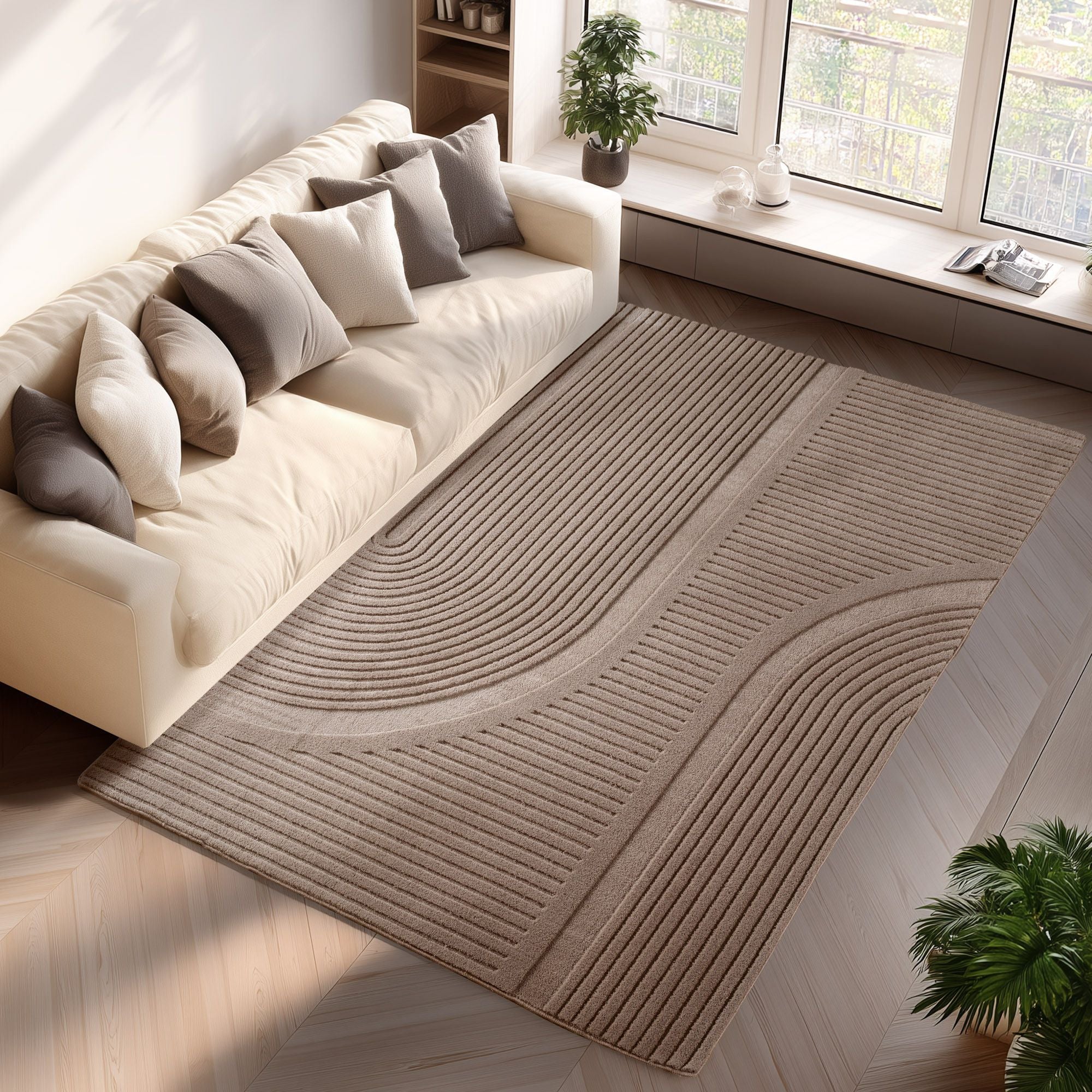 Einfarbiger Skandinavischer Boho Teppich Beige 8x15 cm, Weicher Waschbarer Deko Teppich mit 3D-Effekt, Pflegeleichter Läufer Teppich Wohnzimmer und Schlafzimmer - Image 6
