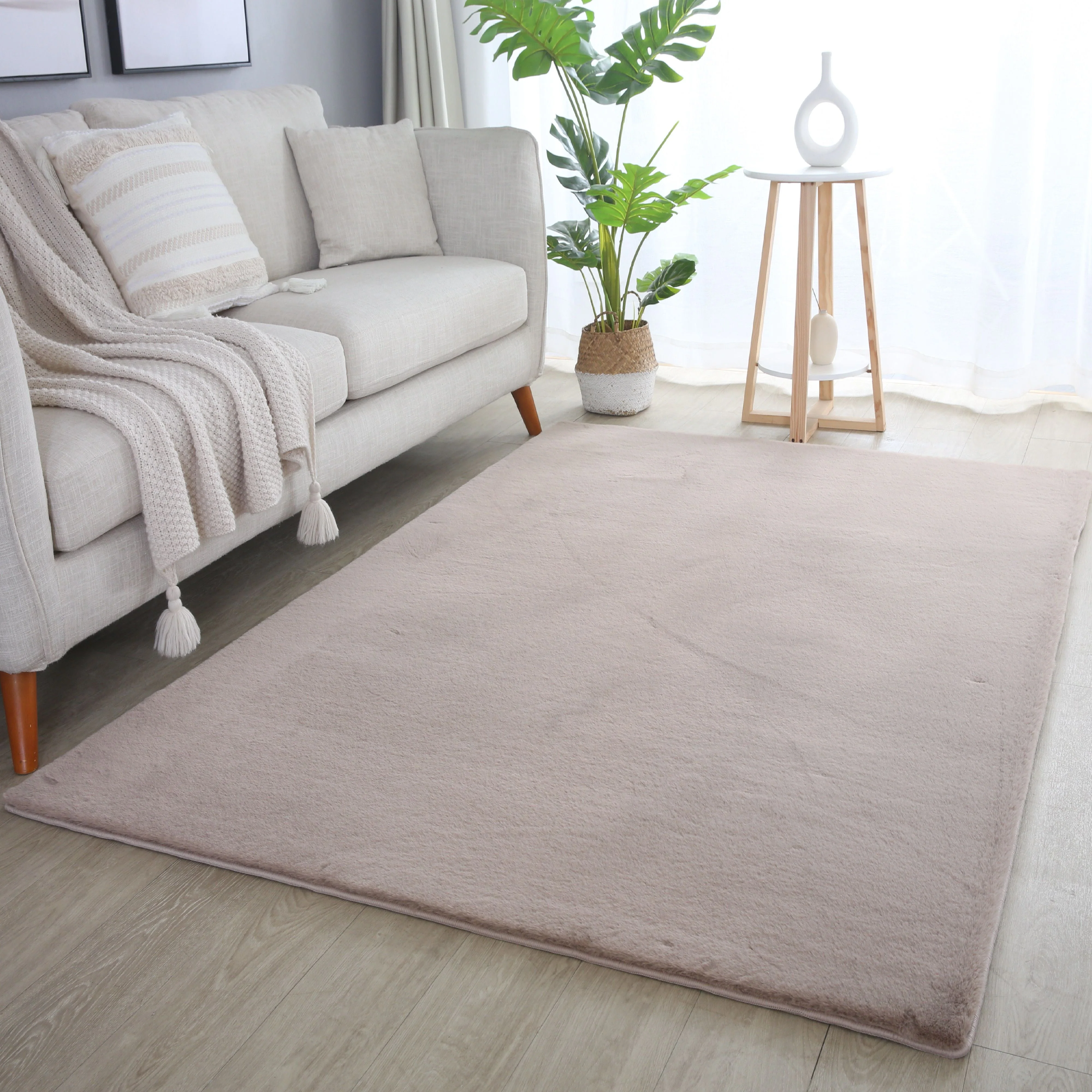Pouffy Hochflorteppiche Beige – Unicolor