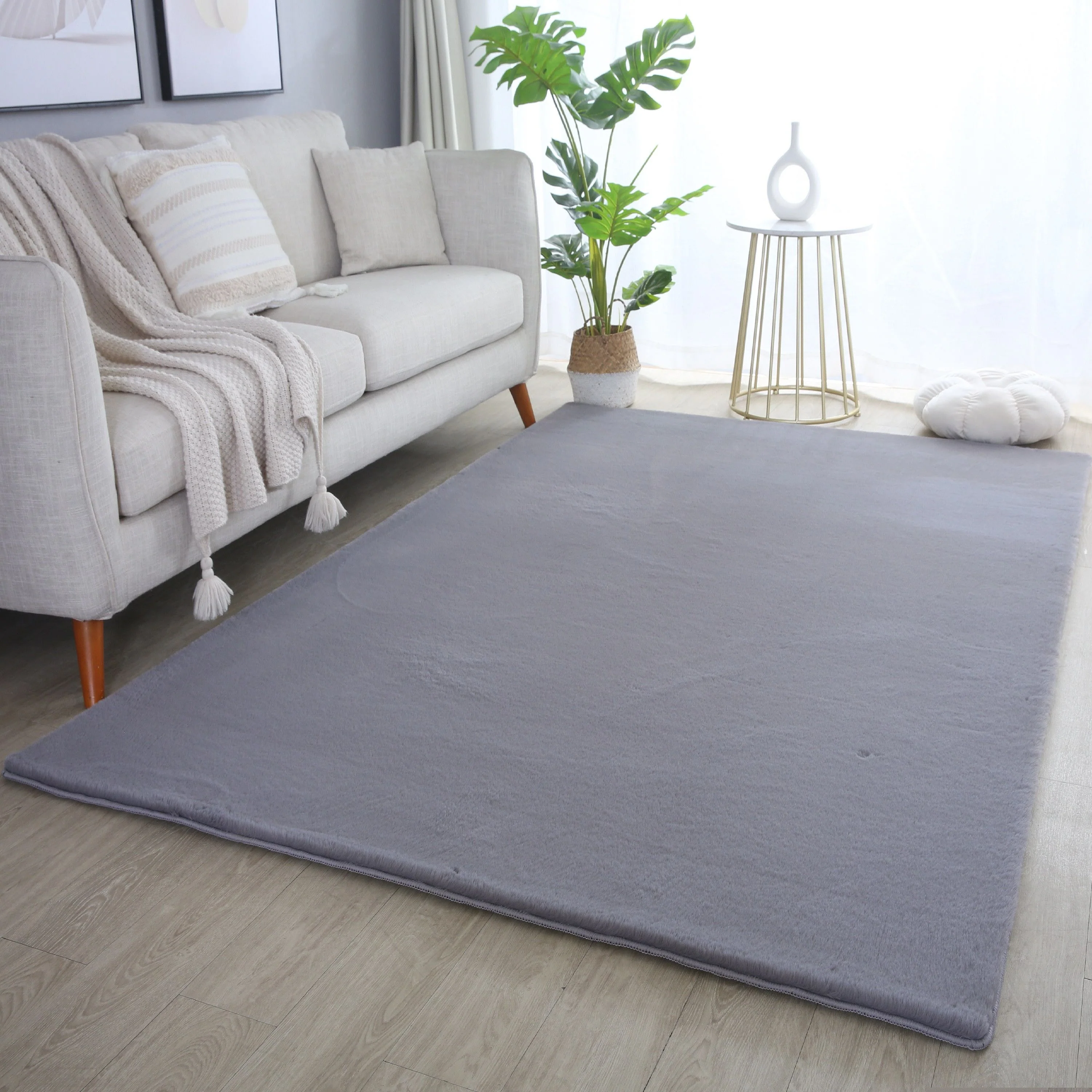 Hochflorteppiche, Unicolor - Einfarbig, Farbe Grau, Teppich für Wohnzimmer, Rücken aus Baumwolle