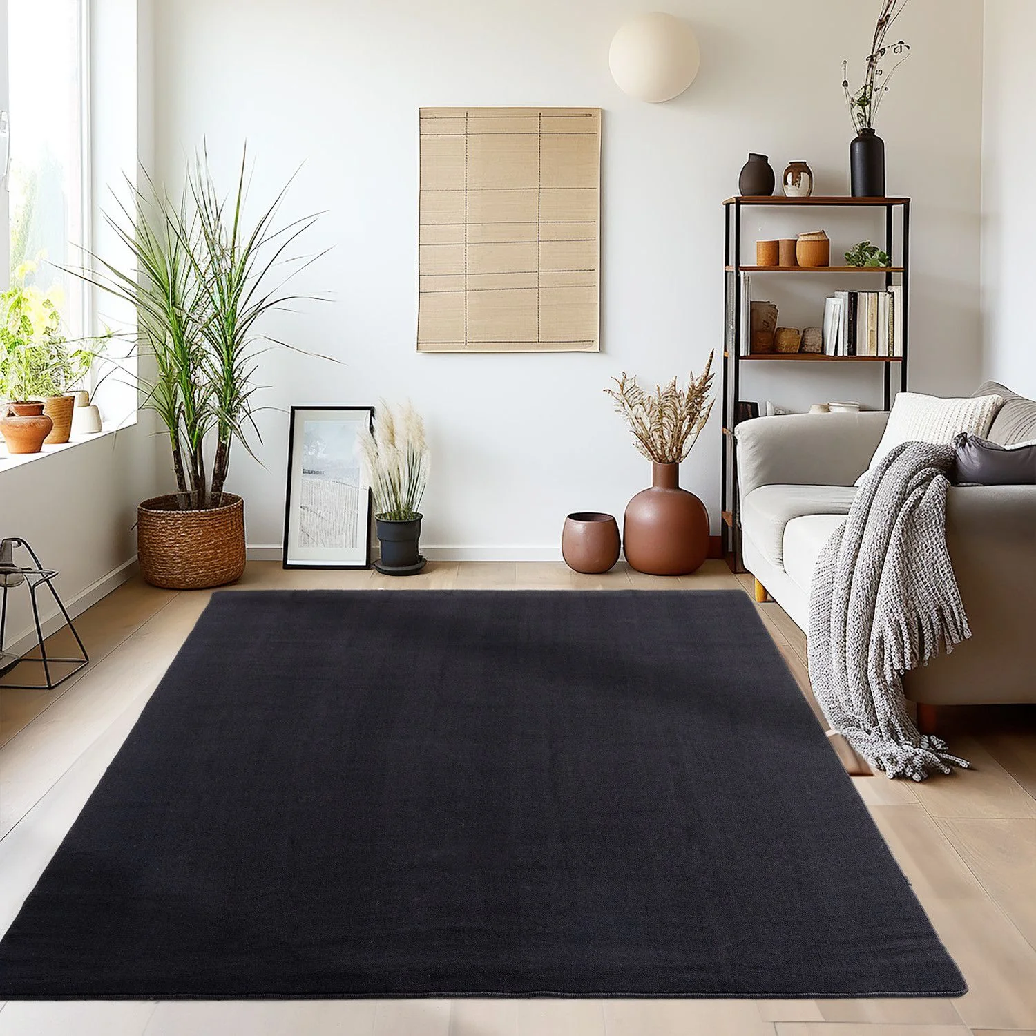 Kurzflorteppiche, Unicolor - Einfarbig, Farbe Schwarz, Teppich für Wohnzimmer, Rücken aus Anti-rutsch