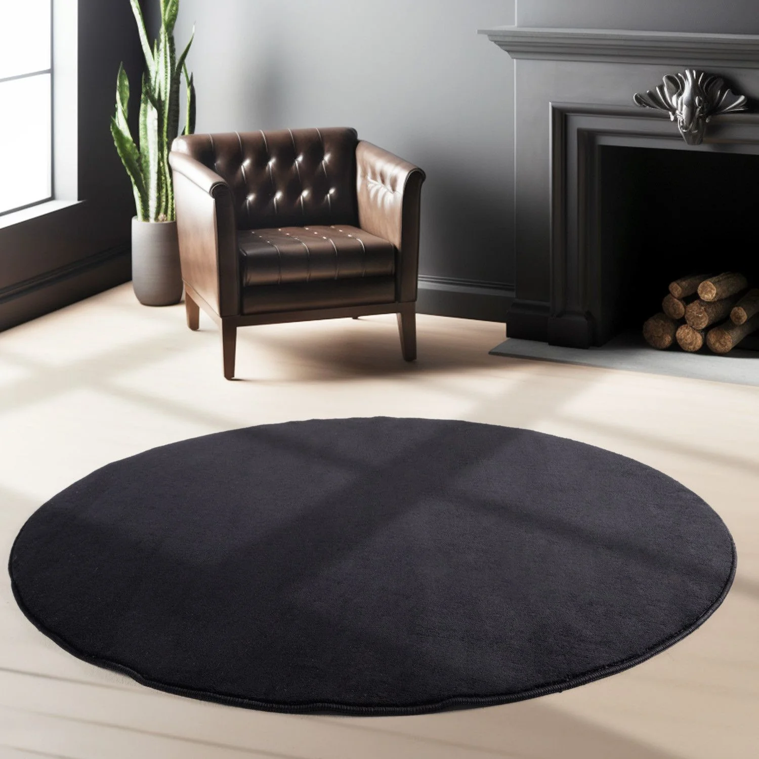 Kurzflorteppiche, Unicolor - Einfarbig, Farbe Schwarz, Teppich für Wohnzimmer, Rücken aus Anti-rutsch - Image 7