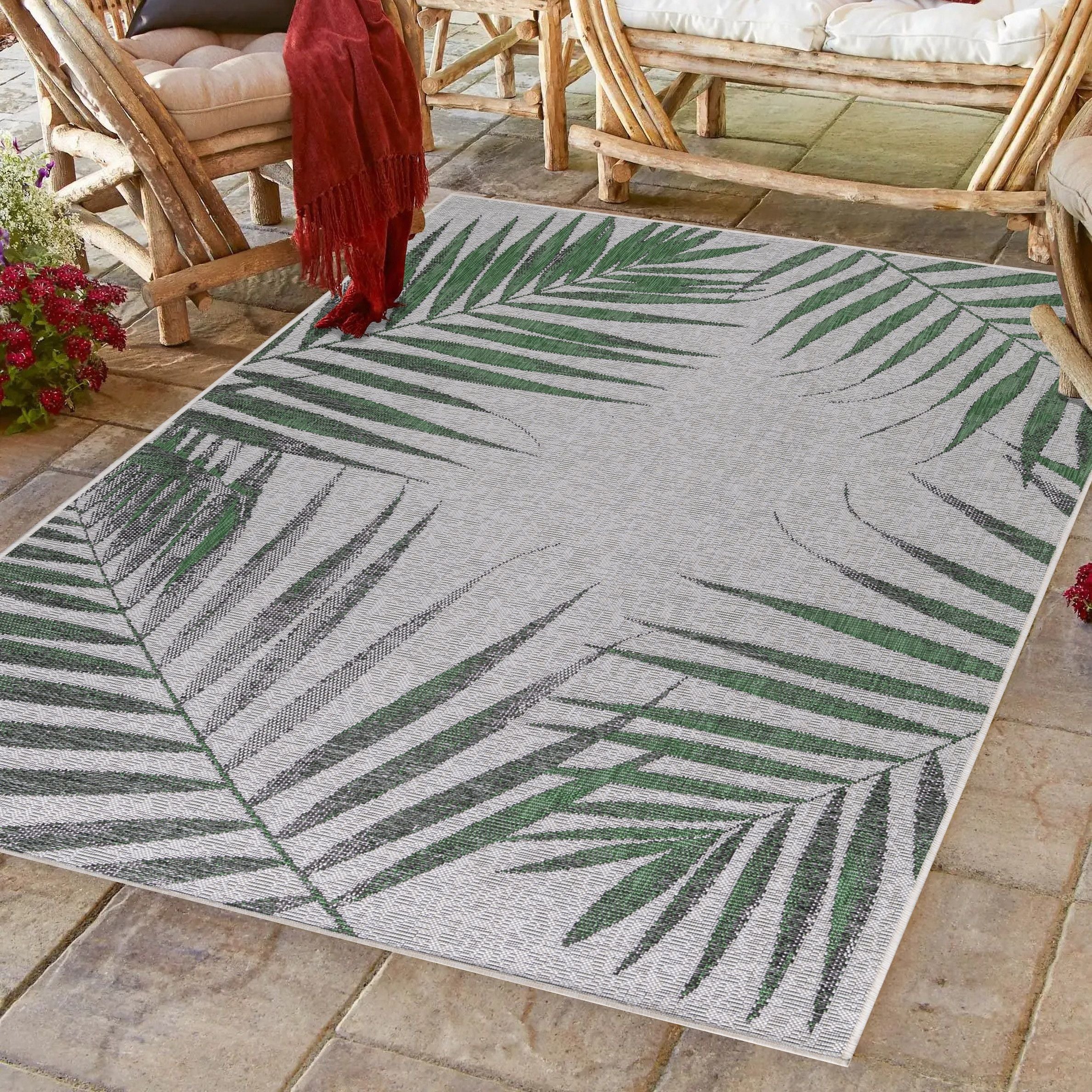 Outdoorteppich Palmen – Grün für Balkon & Terrasse