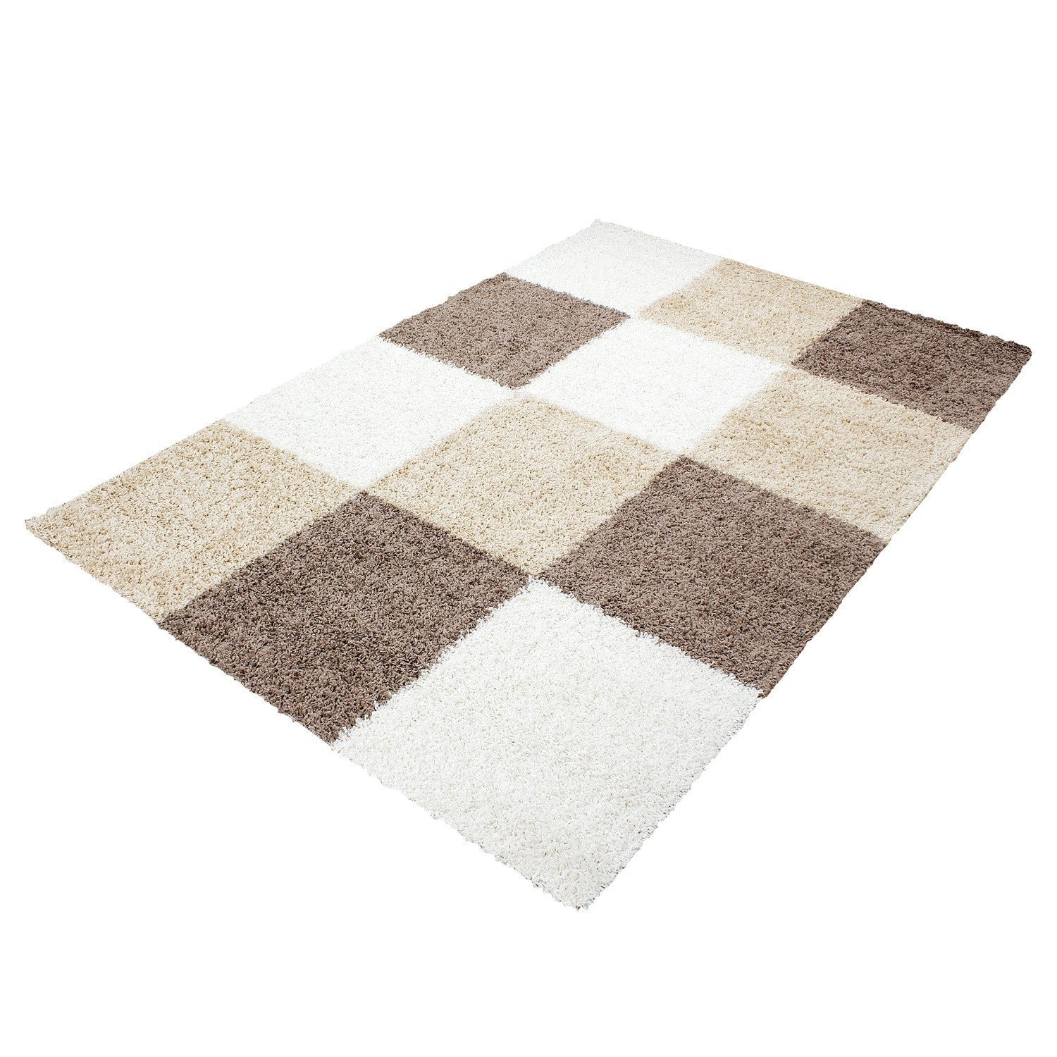Teppich Hochflor Langflor Wohnzimmer günstig Shaggy kariert Braun Weiss Beige - Image 4